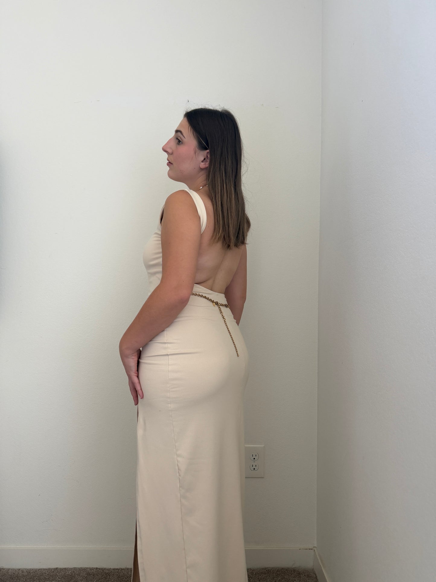Susana Monaco Sleeveless Low Back Slit Dress (S)