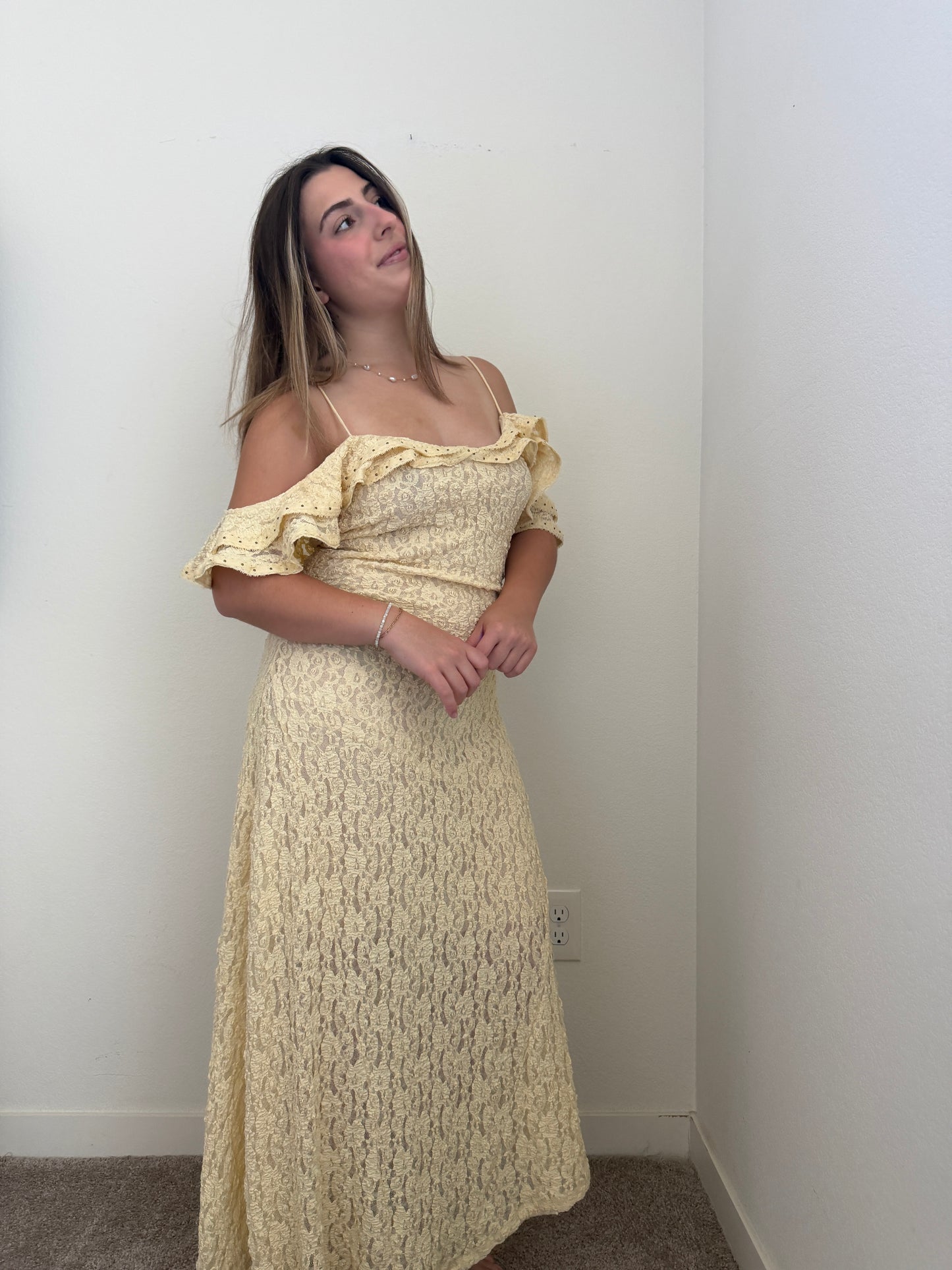 Yellow Floral Maxi Dress (L)