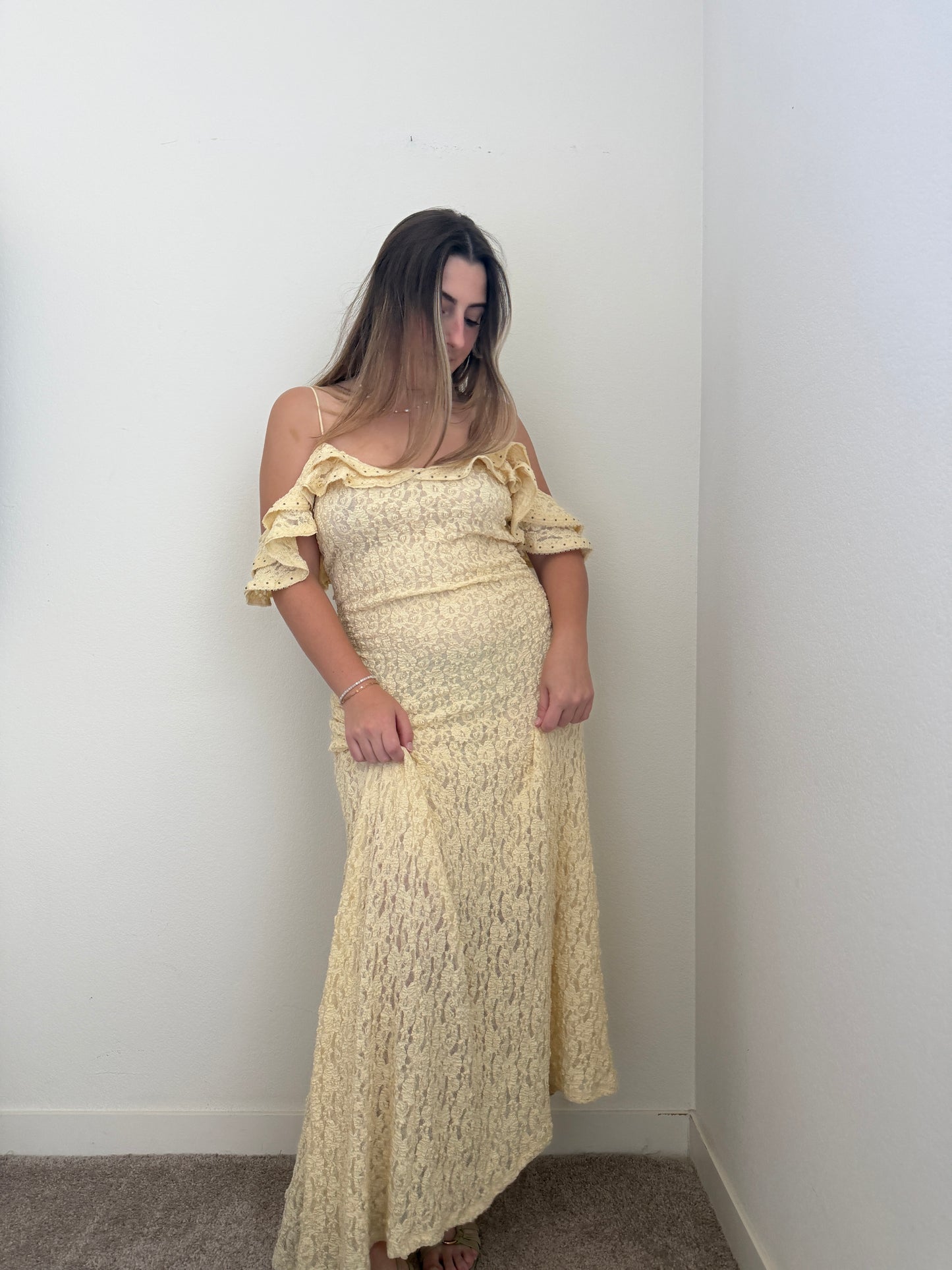 Yellow Floral Maxi Dress (L)