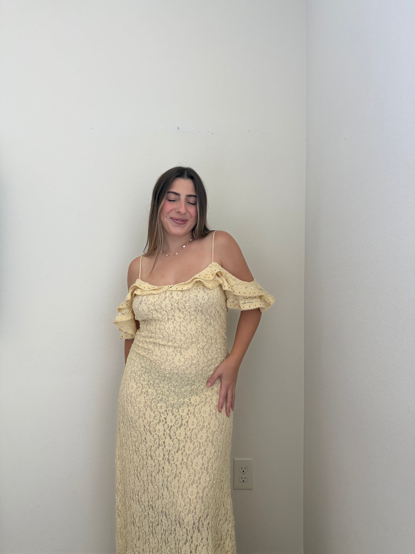 Yellow Floral Maxi Dress (L)