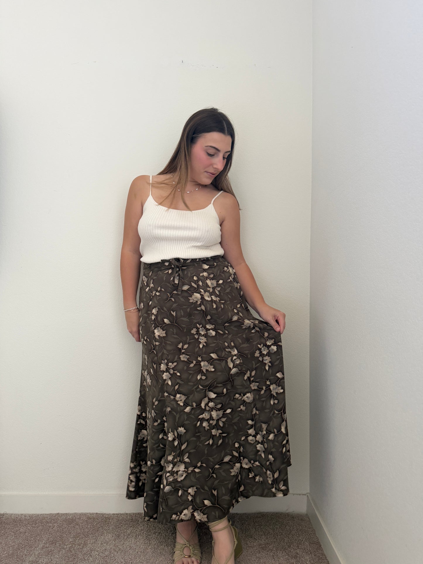 VTG Green Floral Midi Skirt (12)