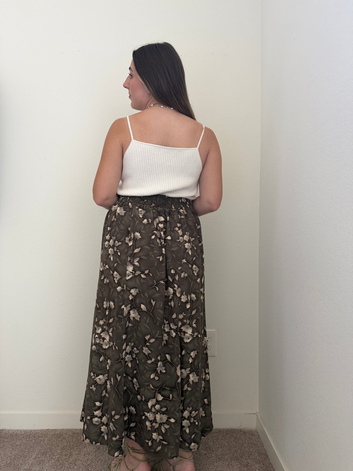 VTG Green Floral Midi Skirt (12)