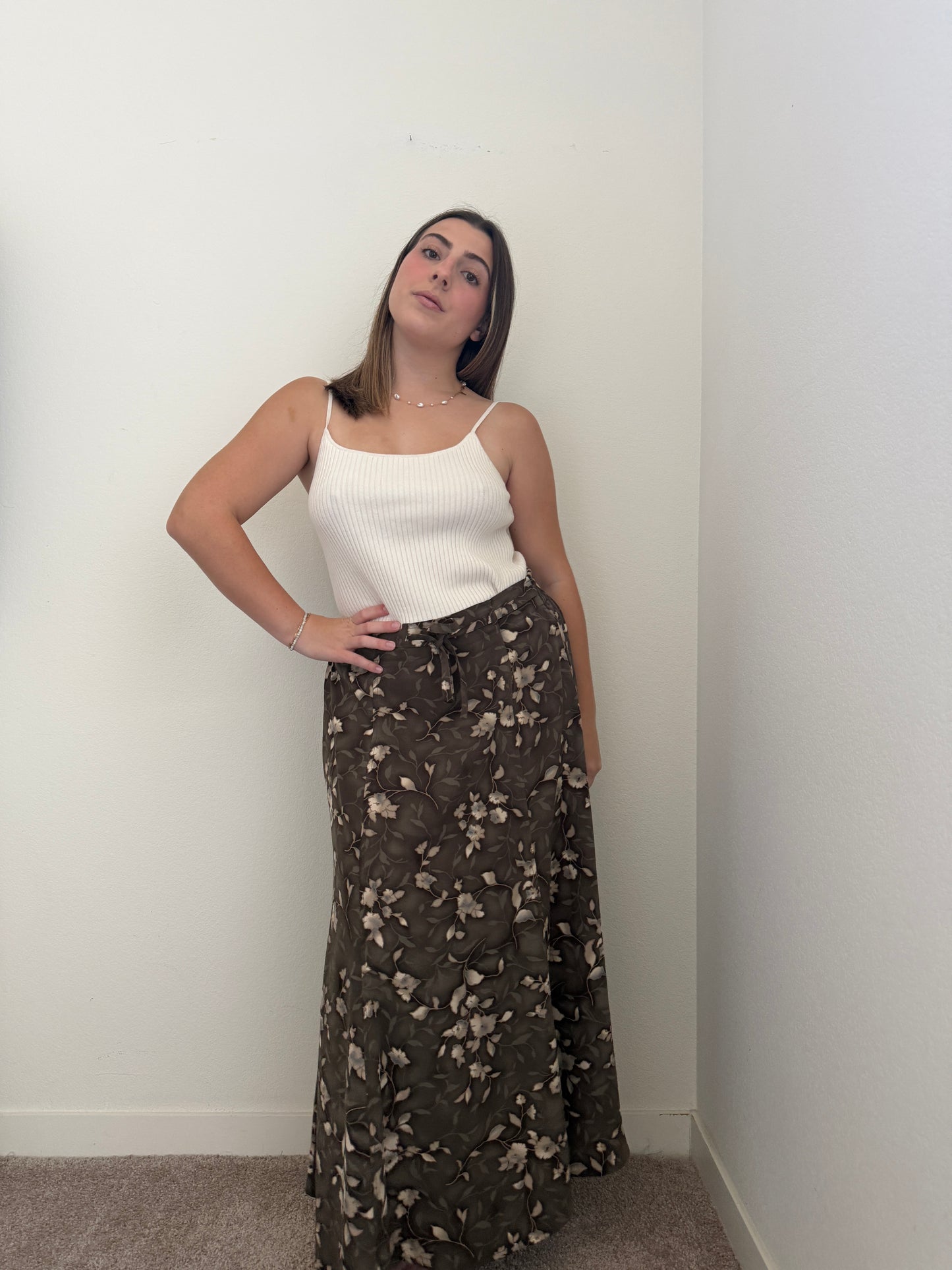 VTG Green Floral Midi Skirt (12)