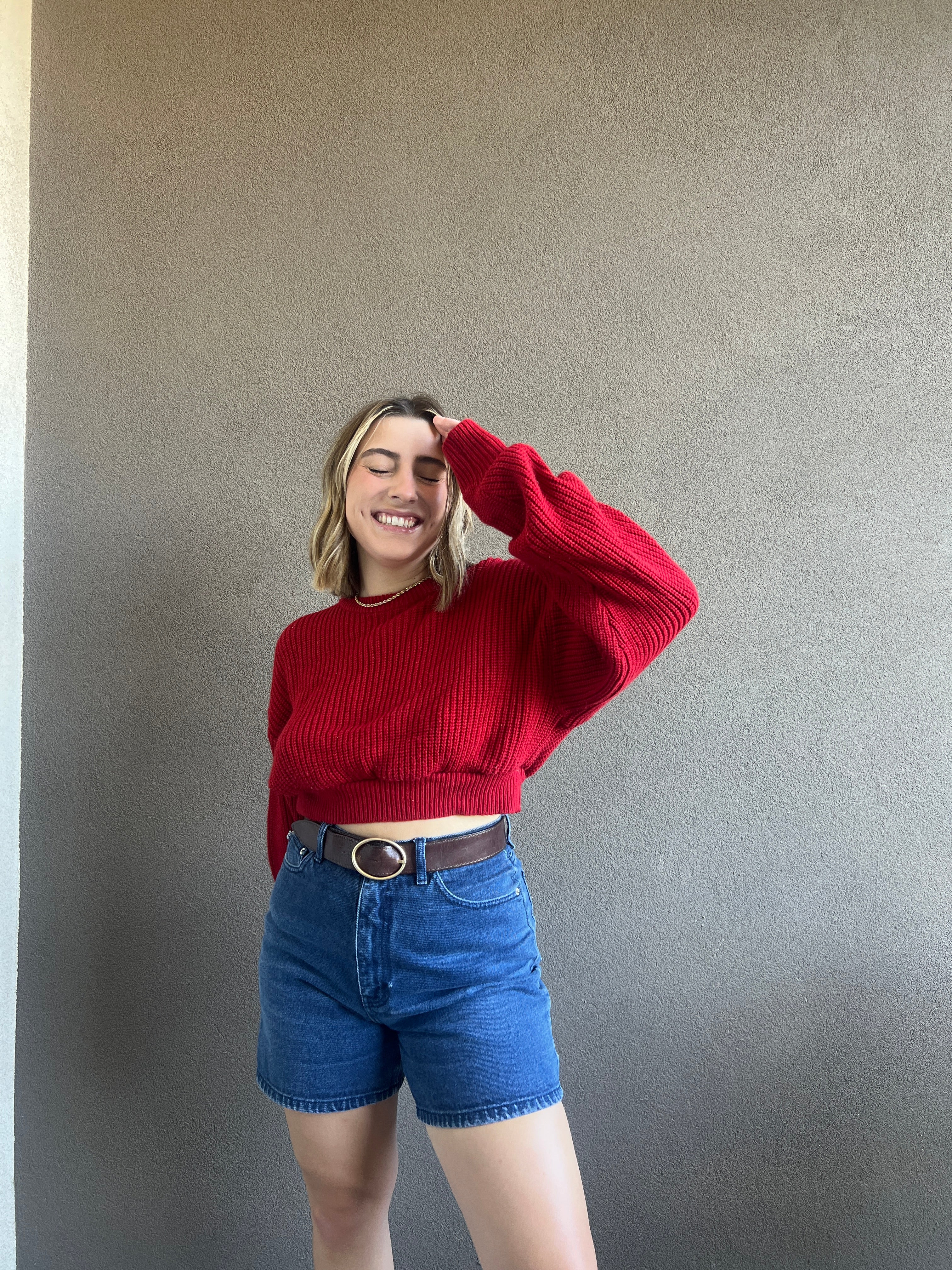 Vintage Cherry Cropped Sweater (L)