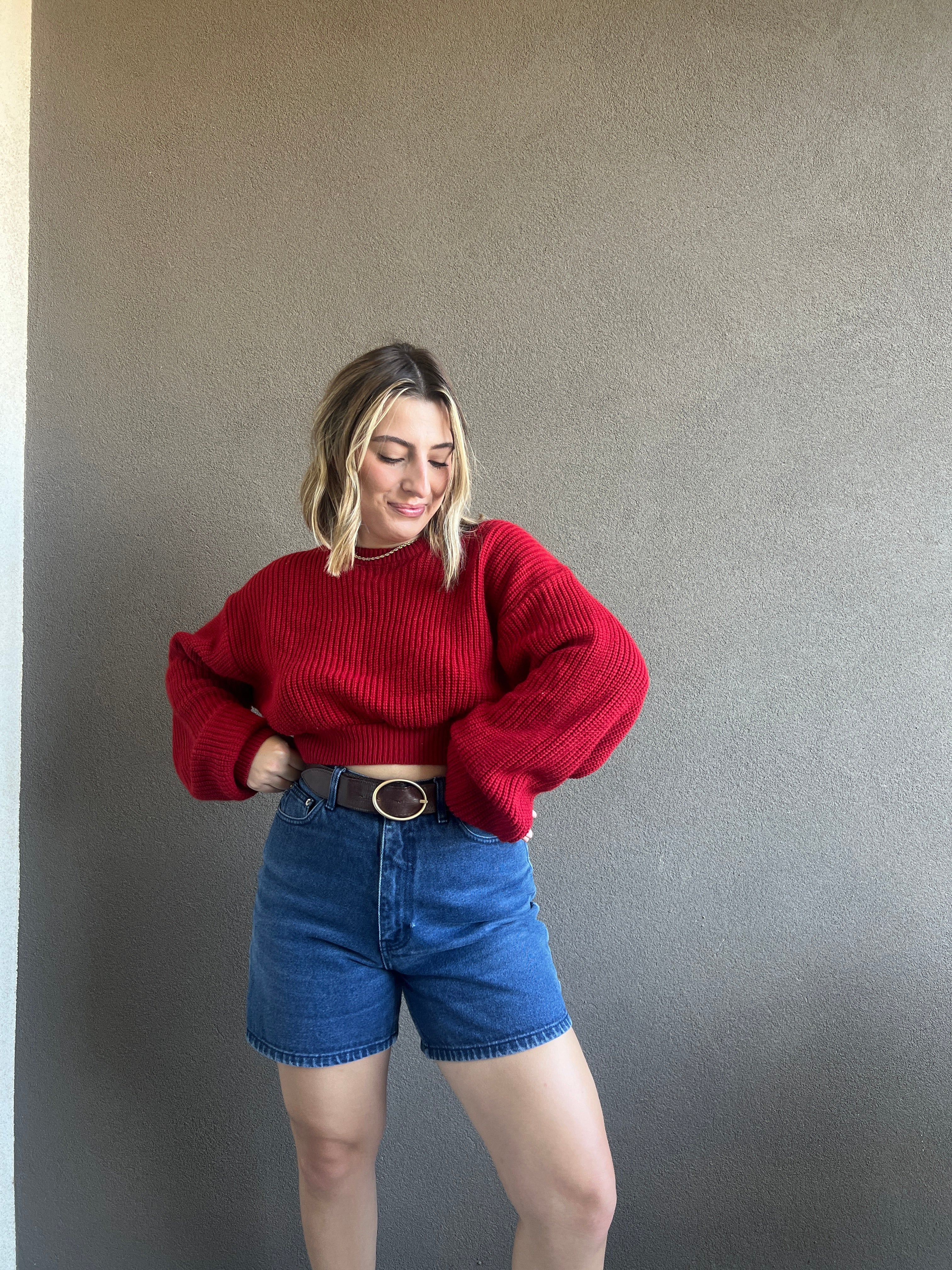 Vintage Cherry Cropped Sweater (L)