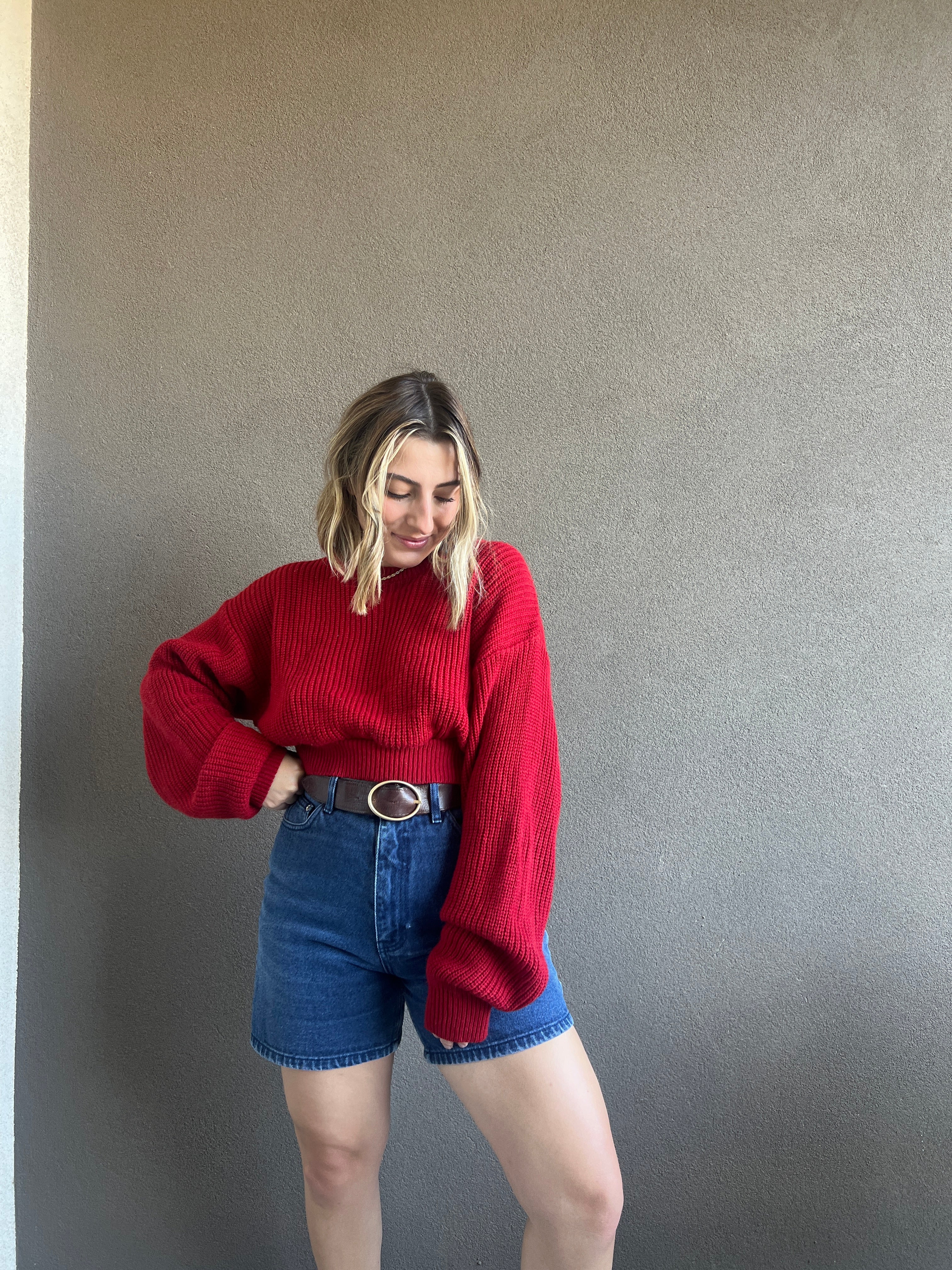 Vintage Cherry Cropped Sweater (L)