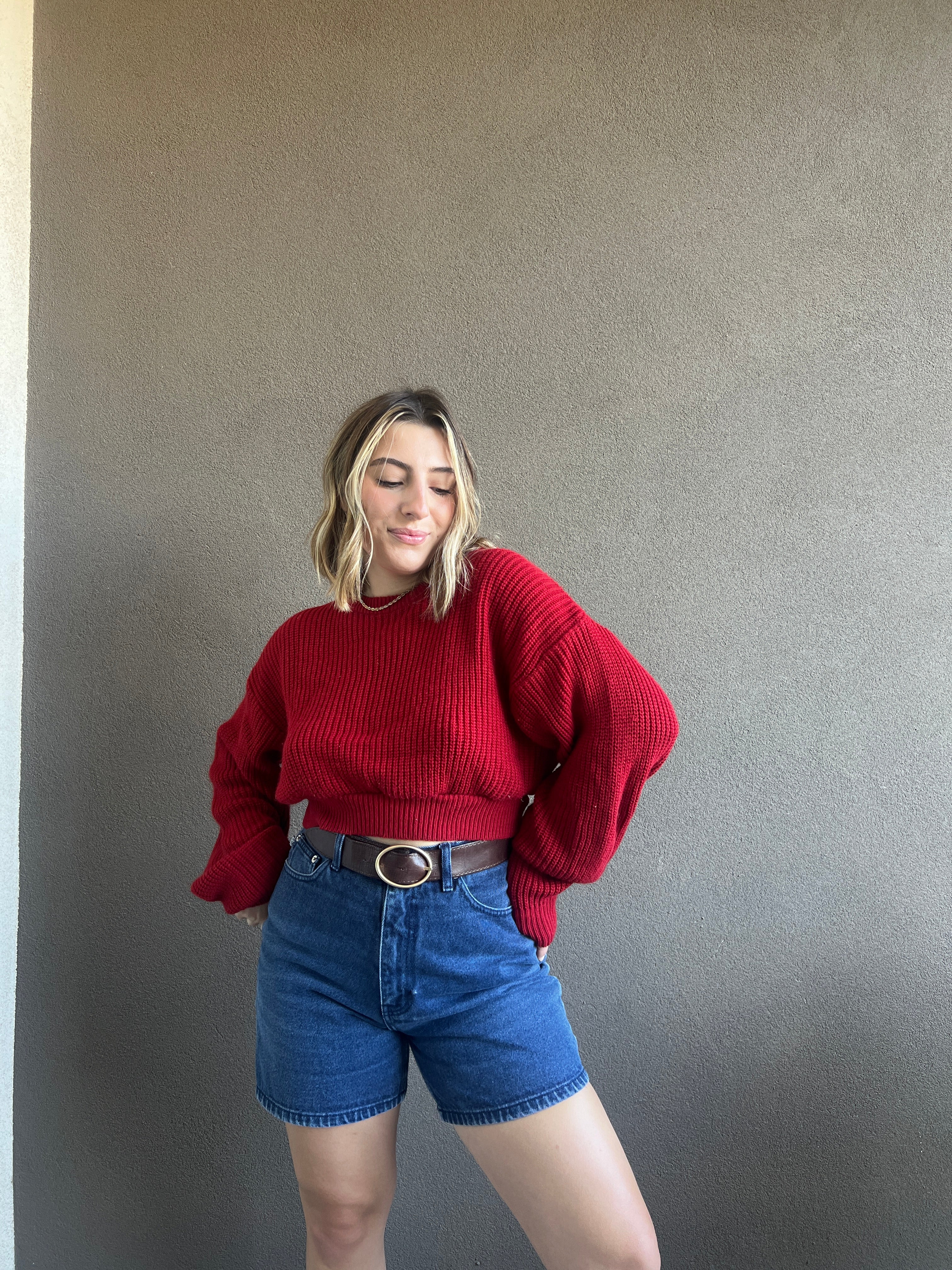 Vintage Cherry Cropped Sweater (L)