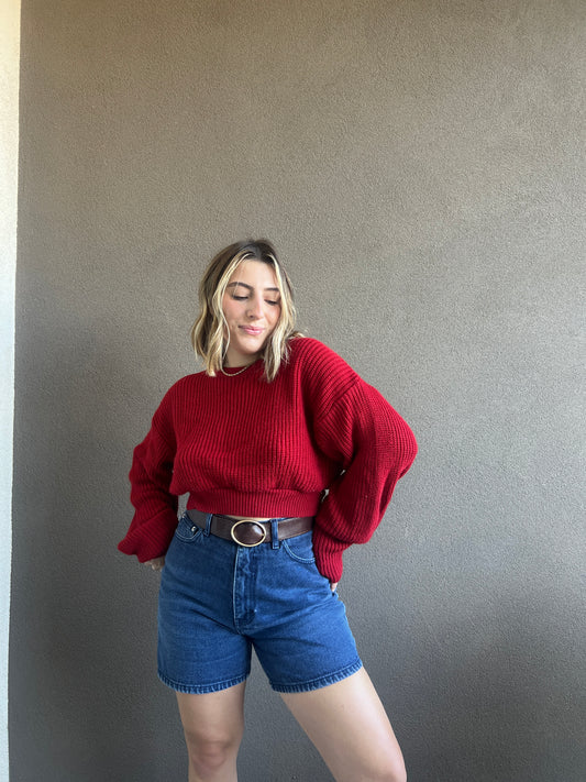 Vintage Cherry Cropped Sweater (L)