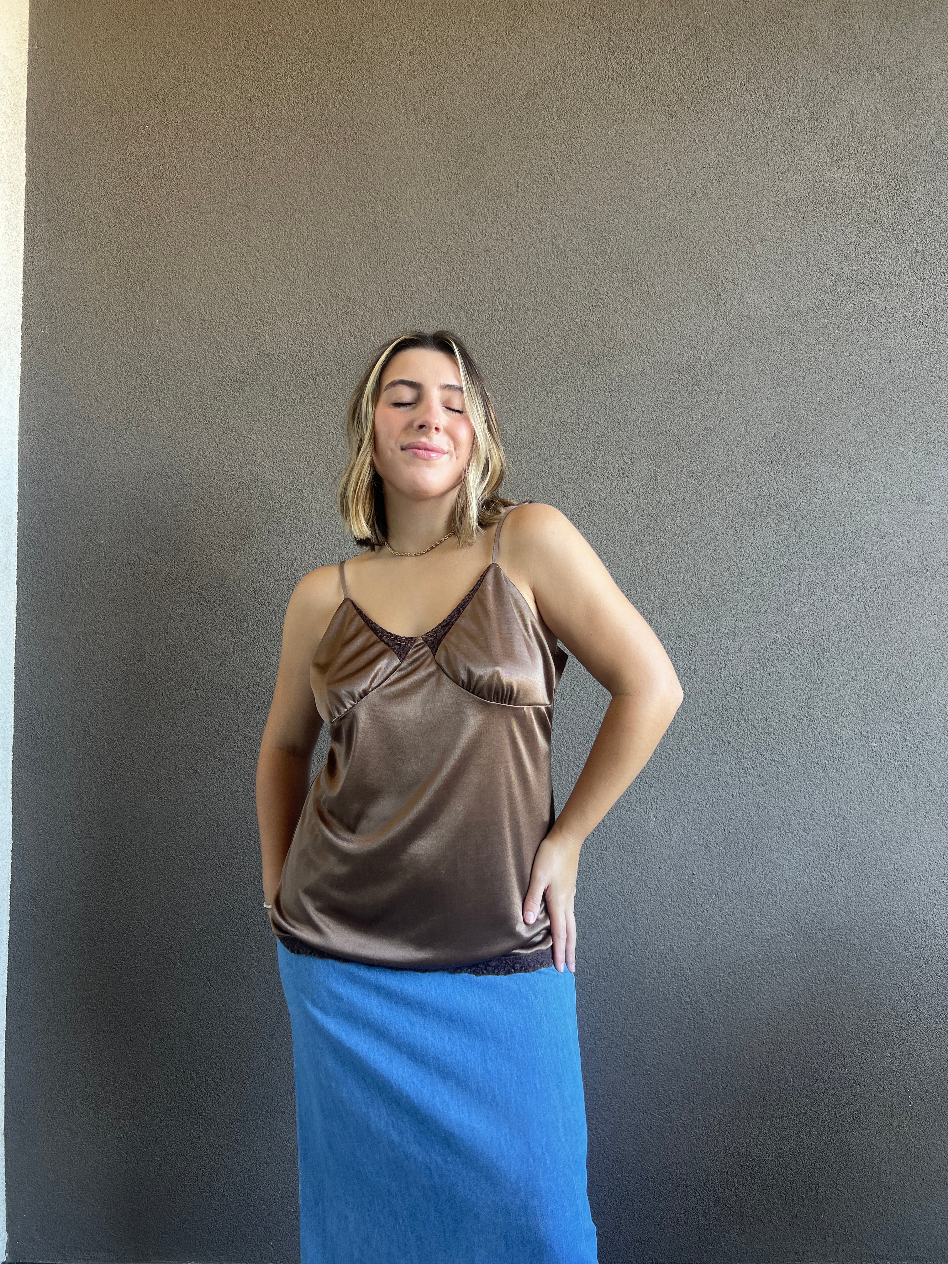 Y2K Chocolate Satin Tank (XL)