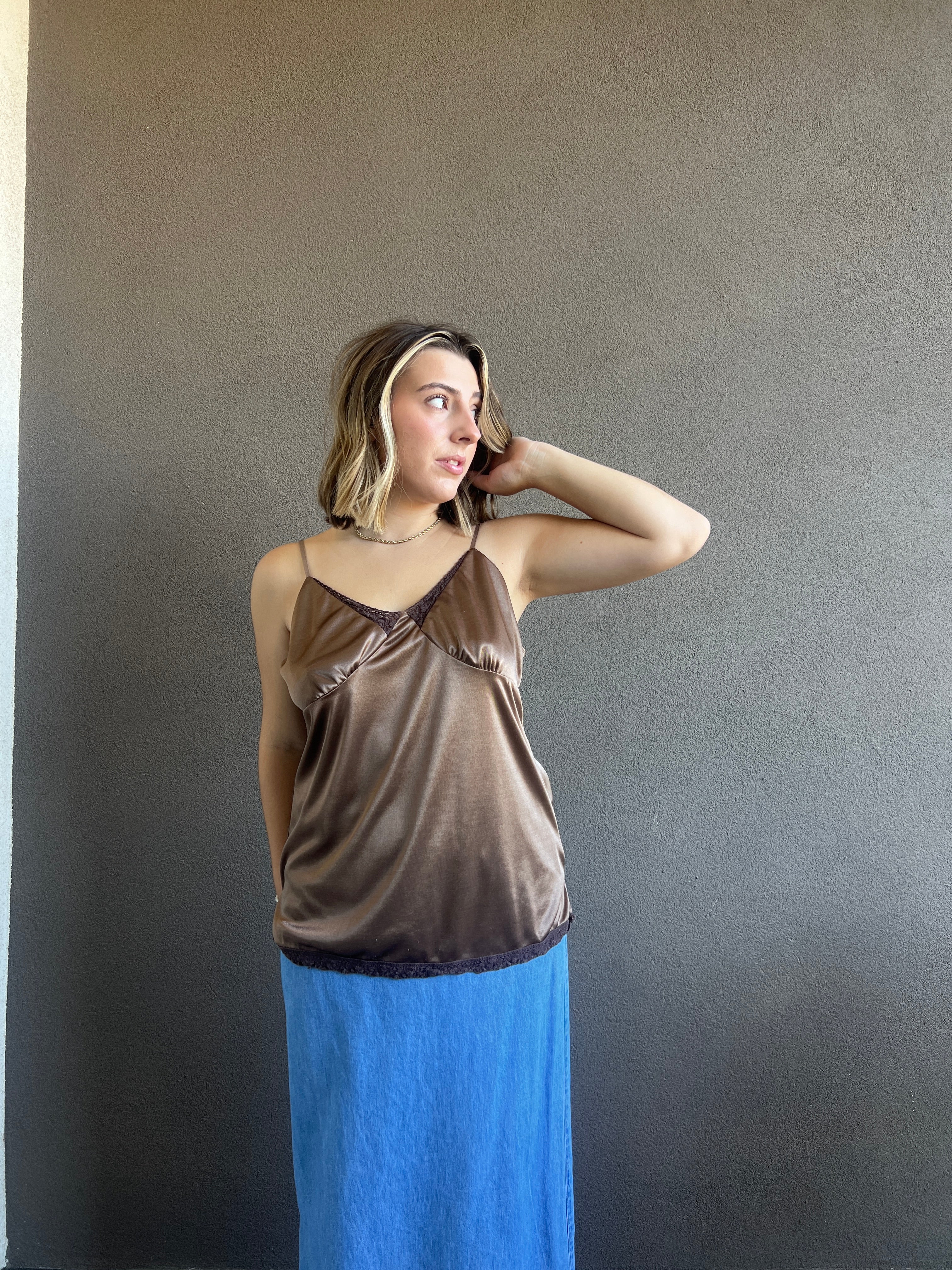 Y2K Chocolate Satin Tank (XL)