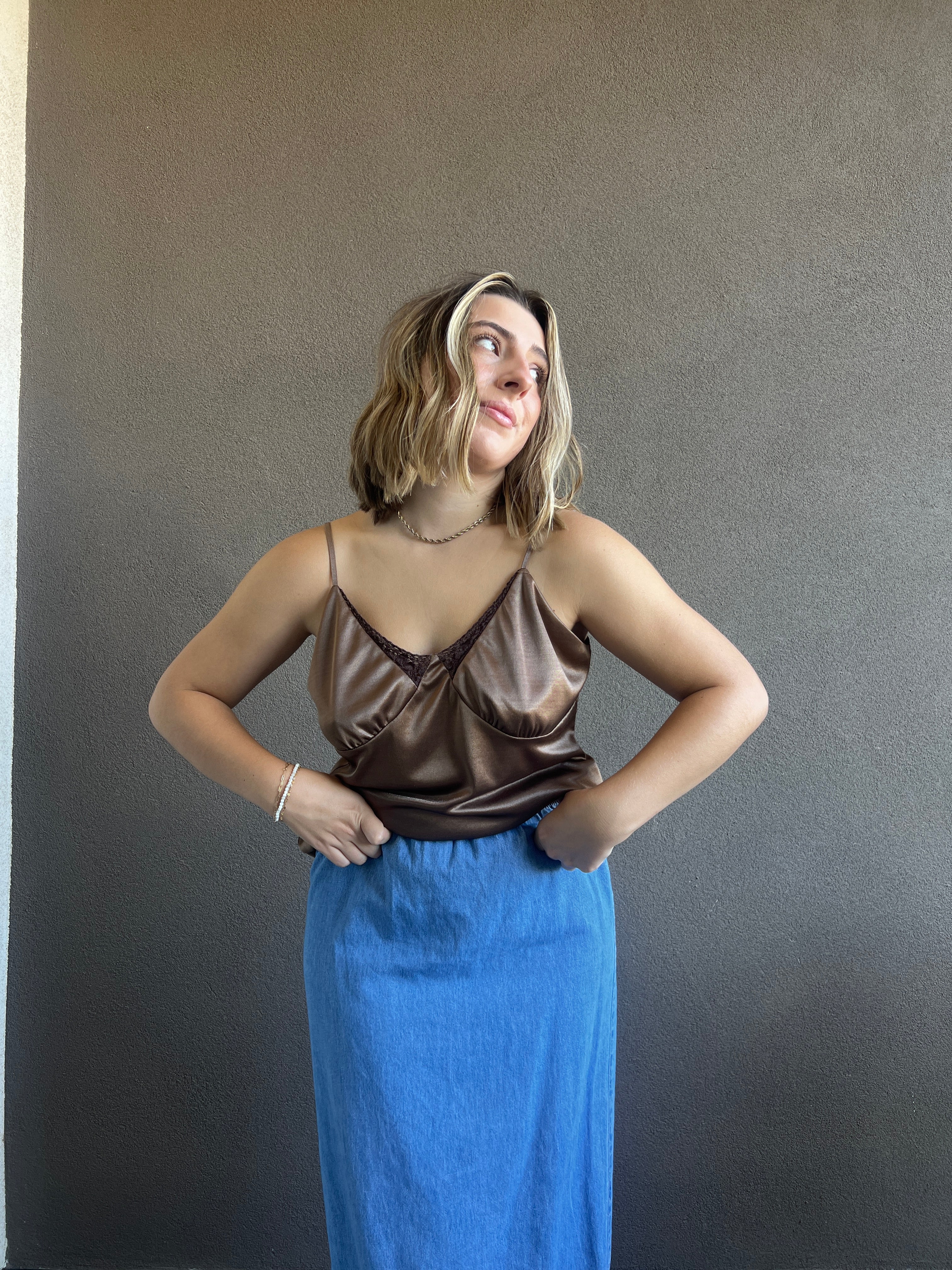 Y2K Chocolate Satin Tank (XL)