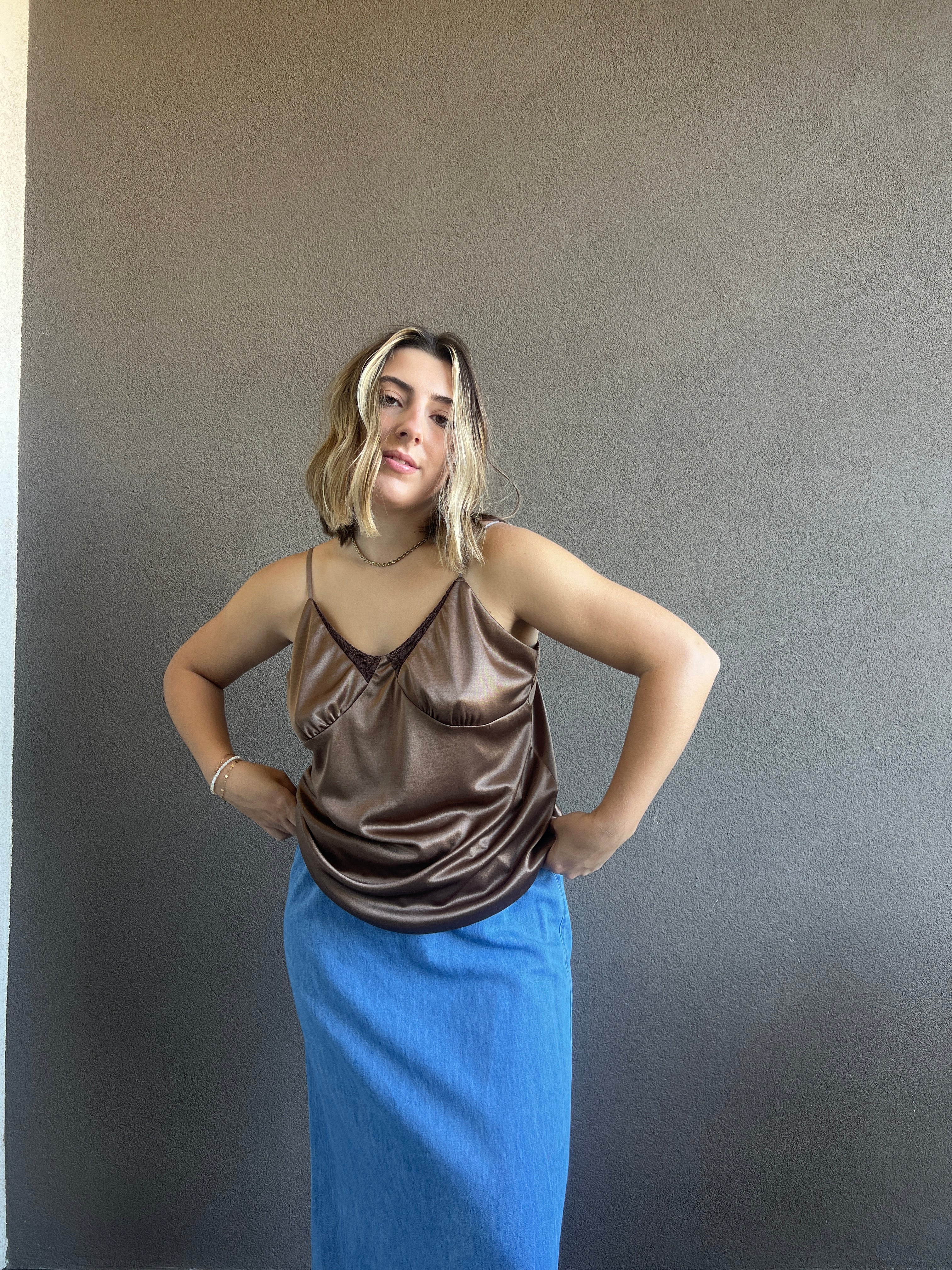 Y2K Chocolate Satin Tank (XL)