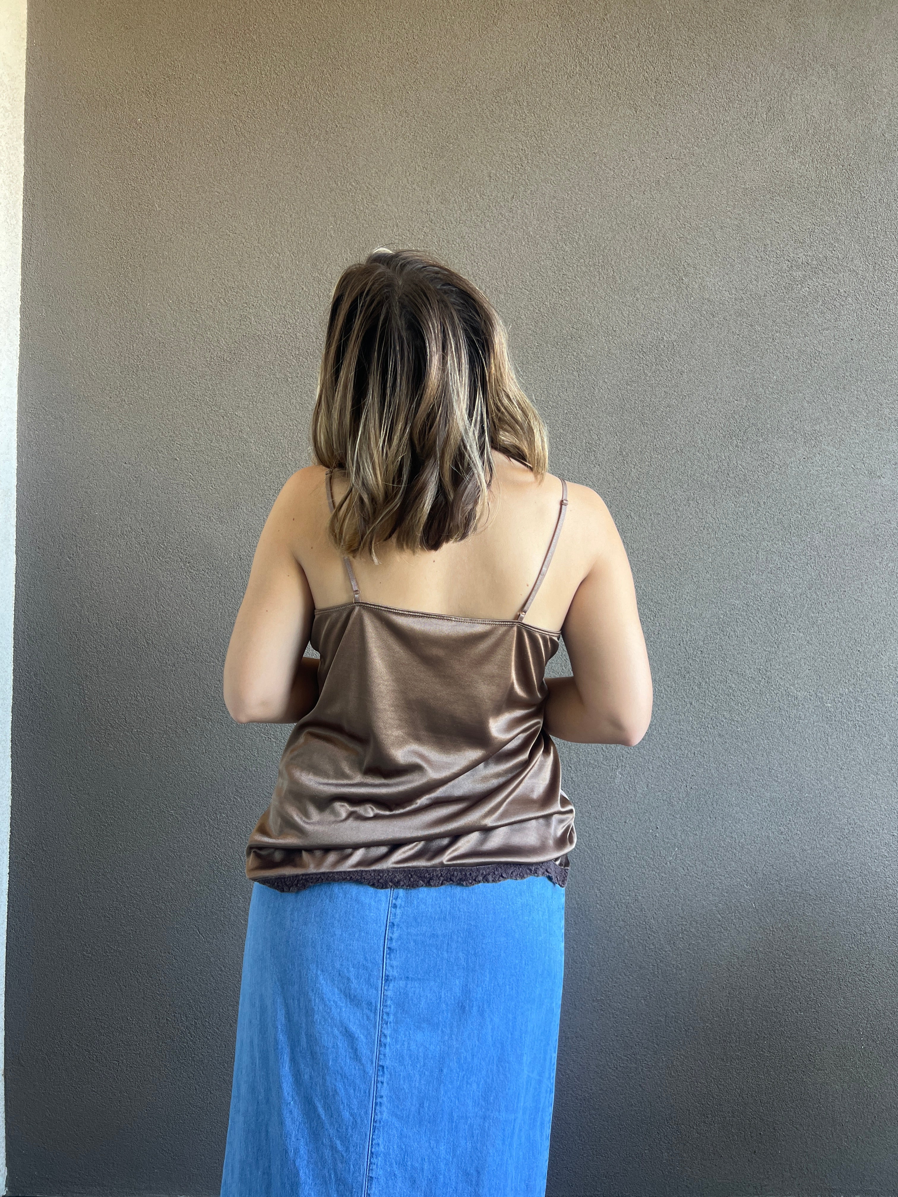 Y2K Chocolate Satin Tank (XL)