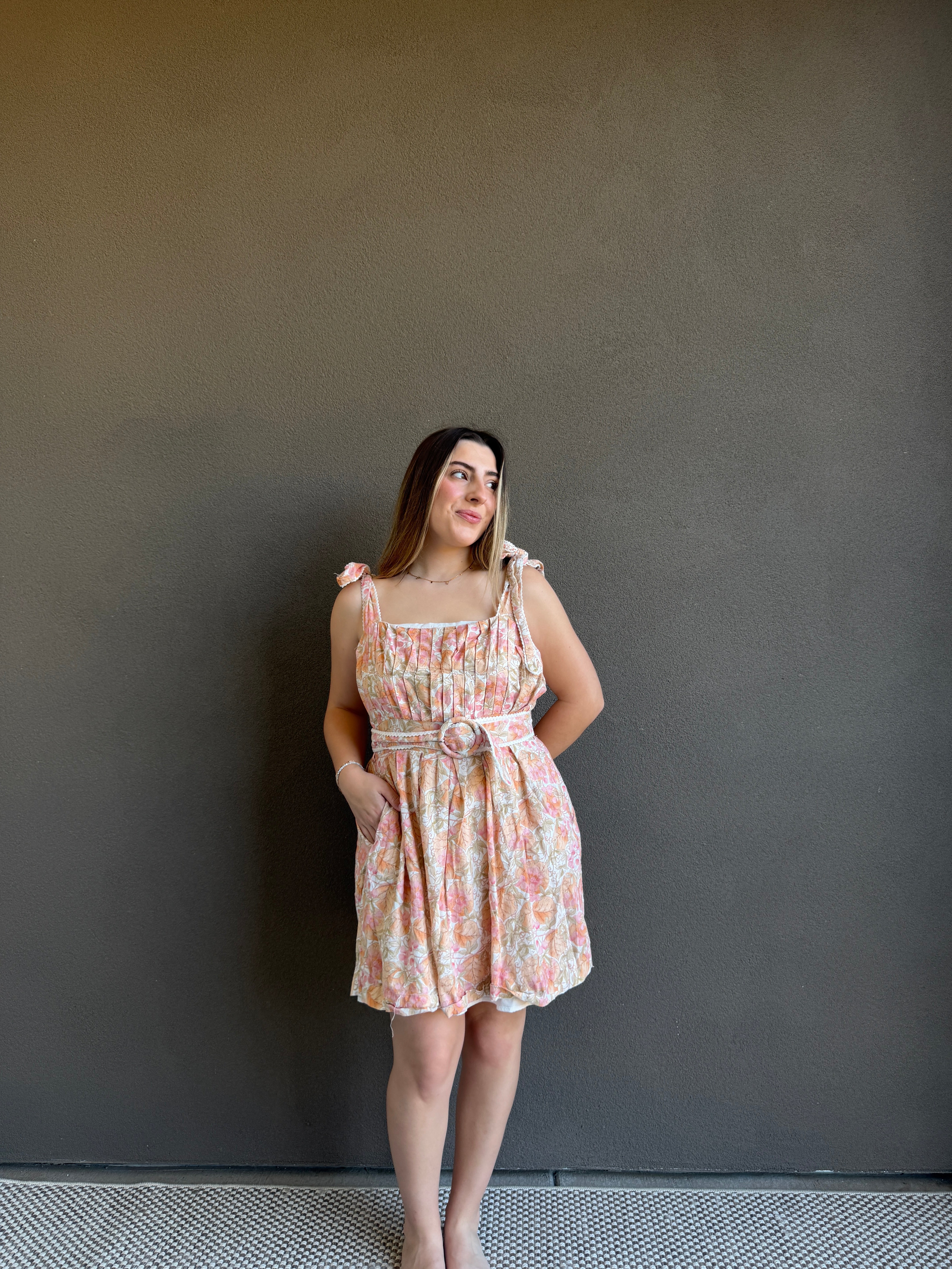 Pink Floral Mini Dress (L)