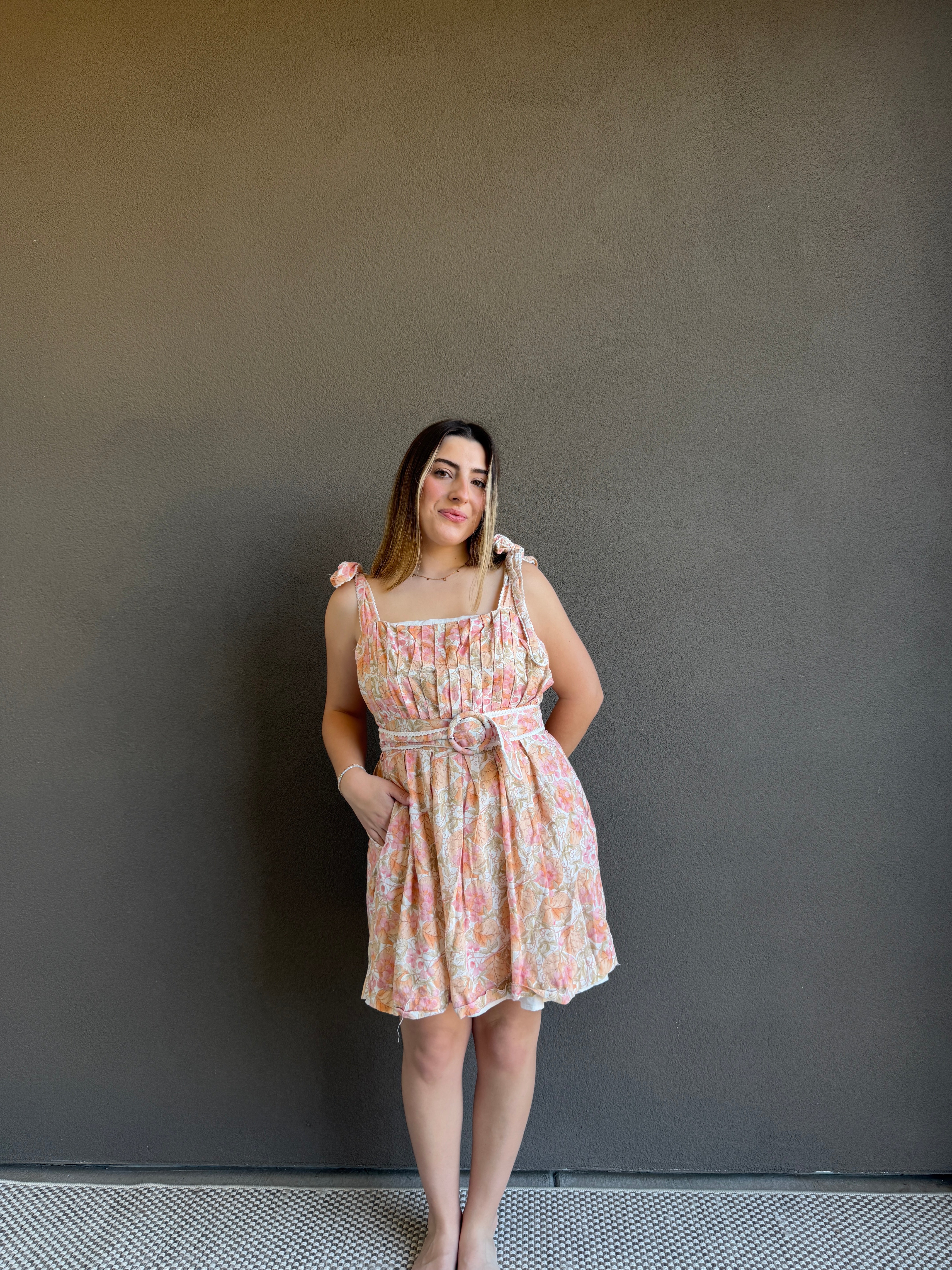 Pink Floral Mini Dress (L)