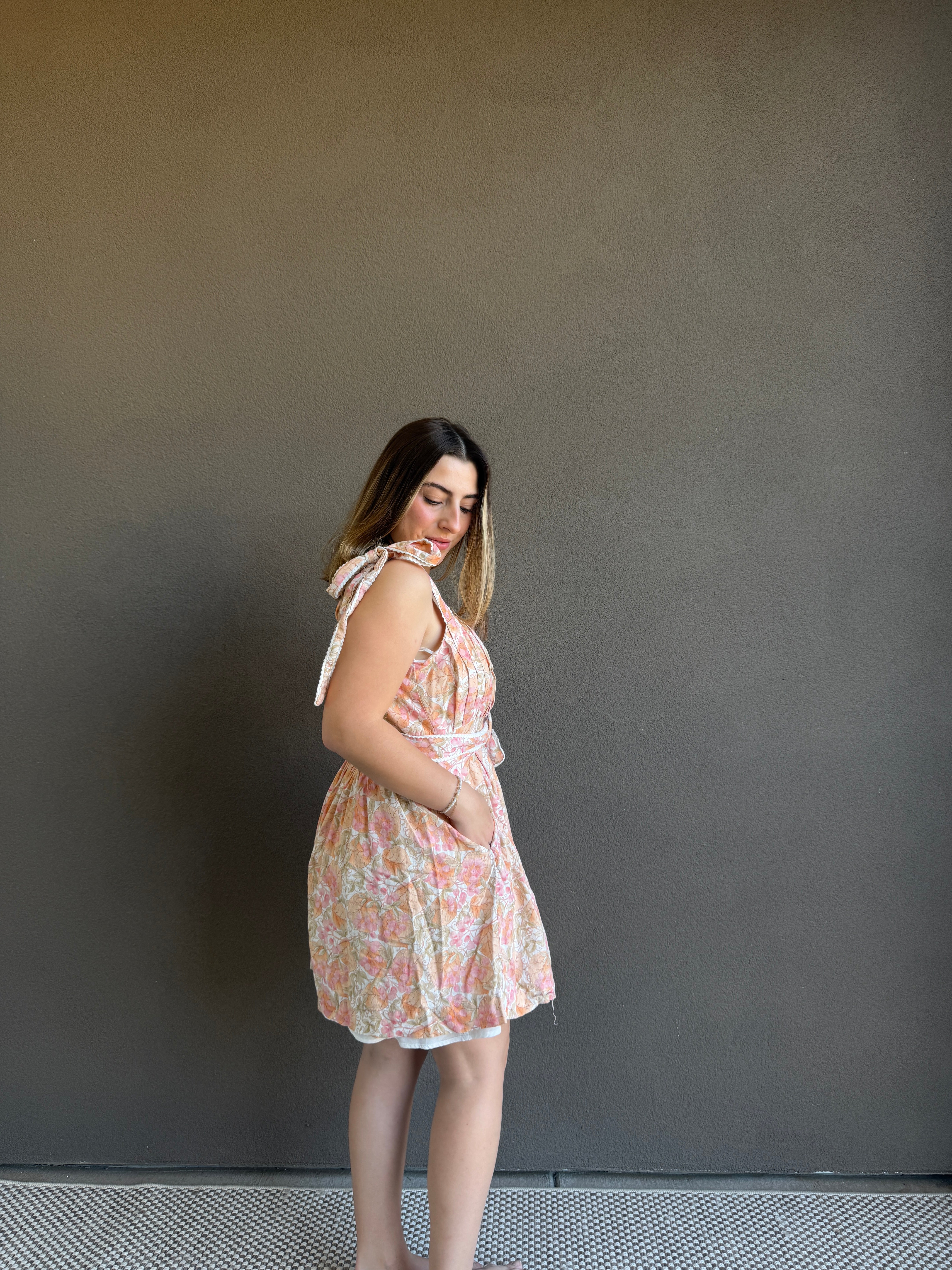 Pink Floral Mini Dress (L)