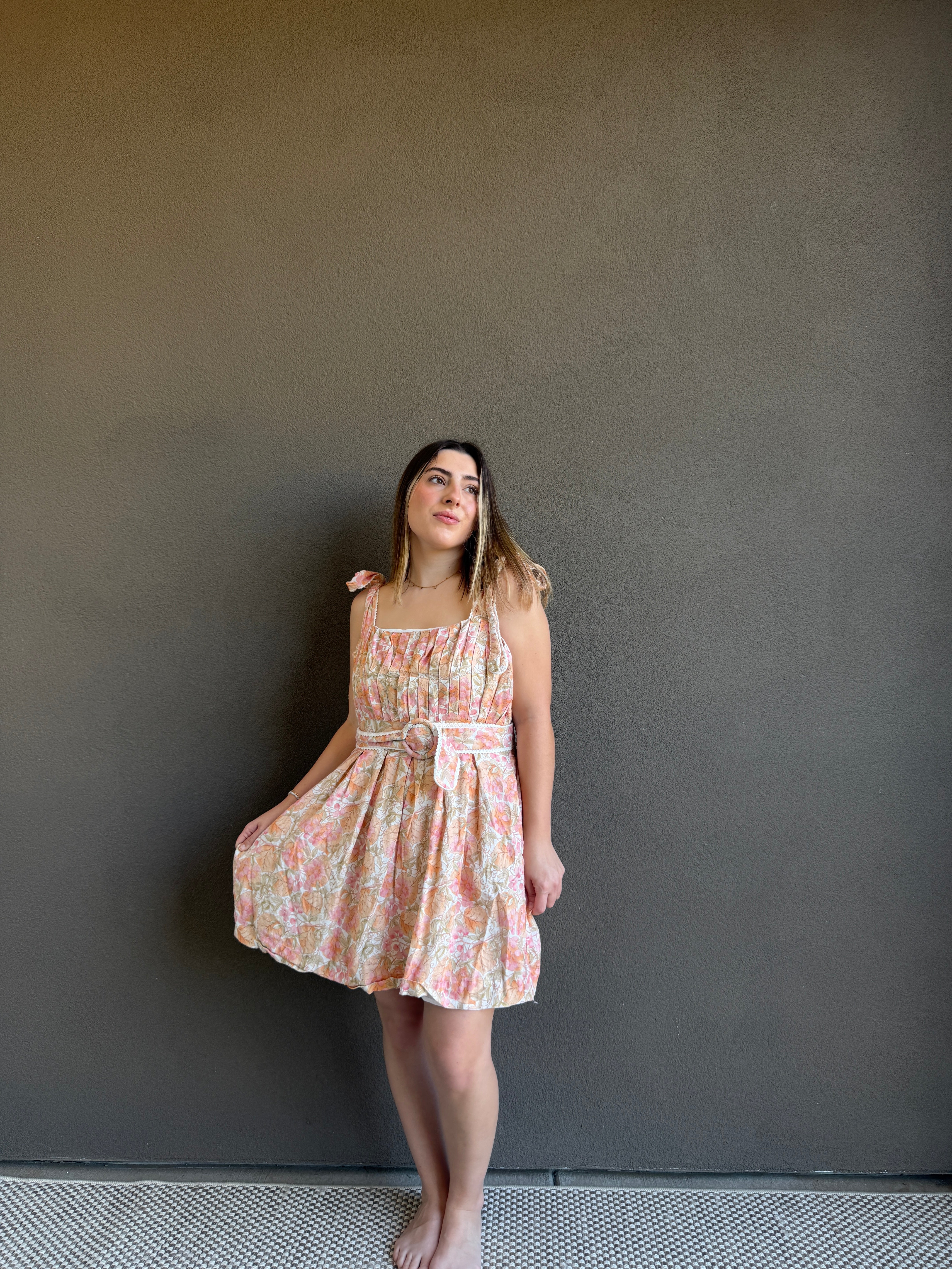 Pink Floral Mini Dress (L)
