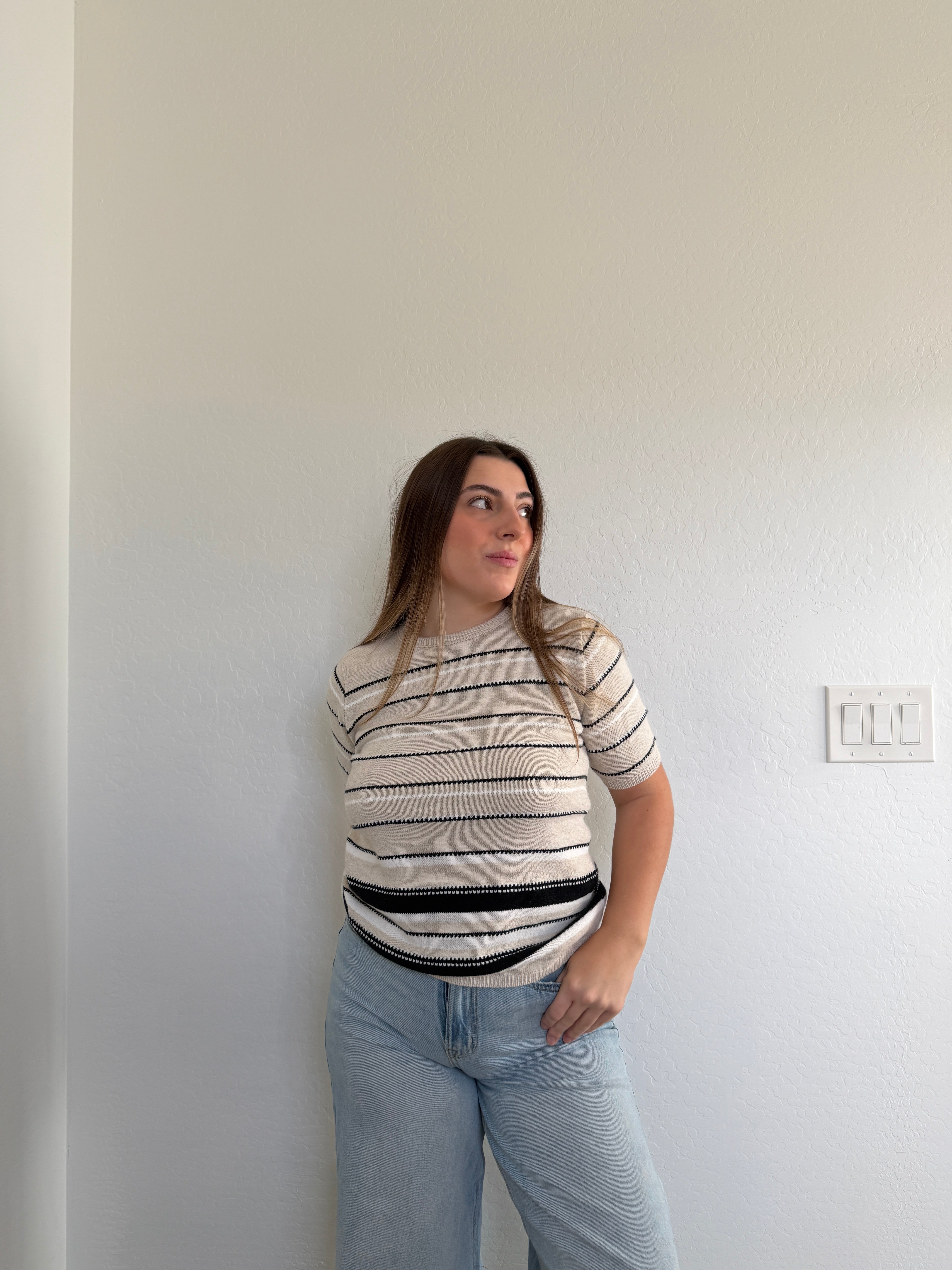 Neutral Striped Sweater Tee (S)