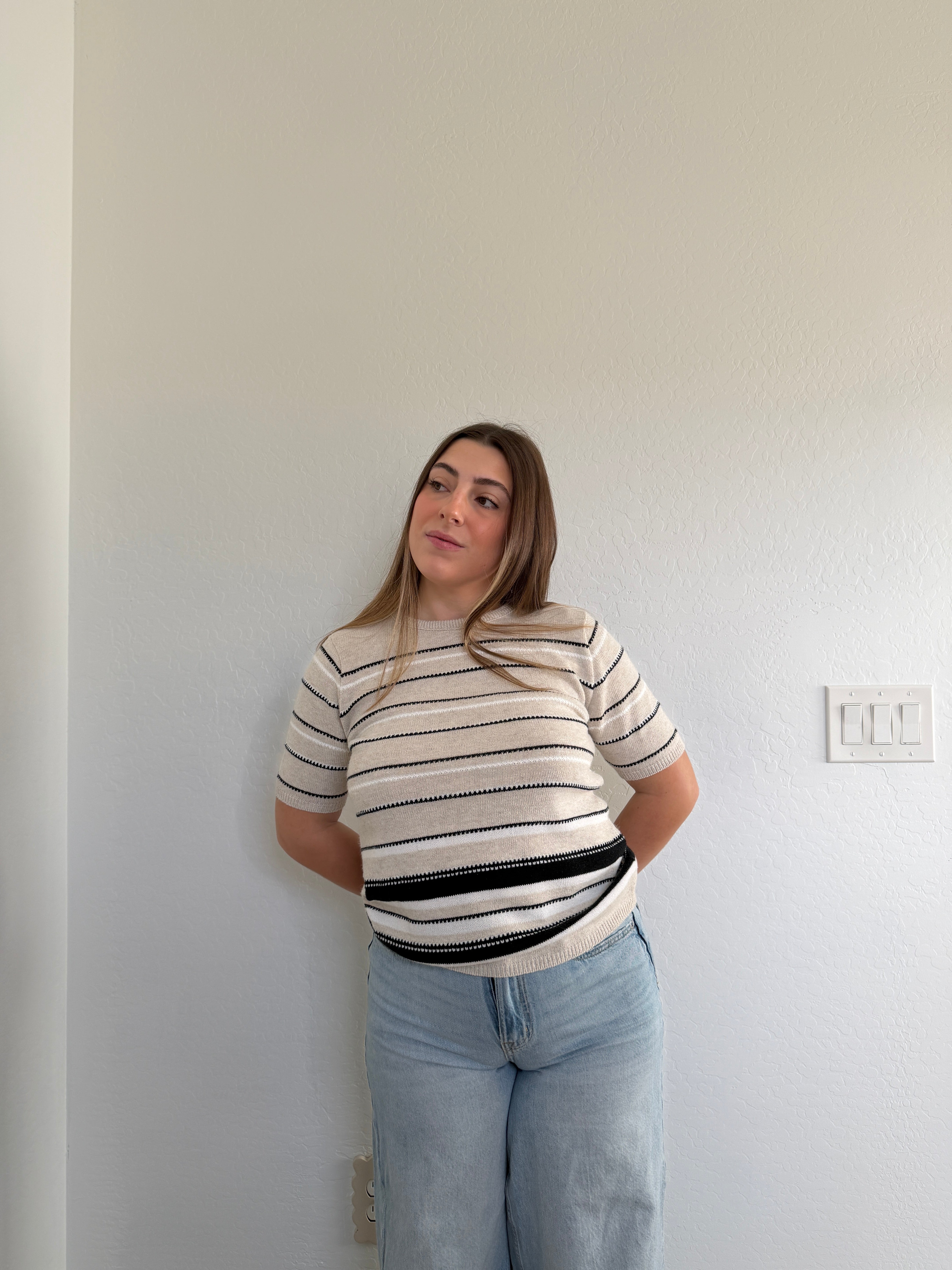 Neutral Striped Sweater Tee (S)