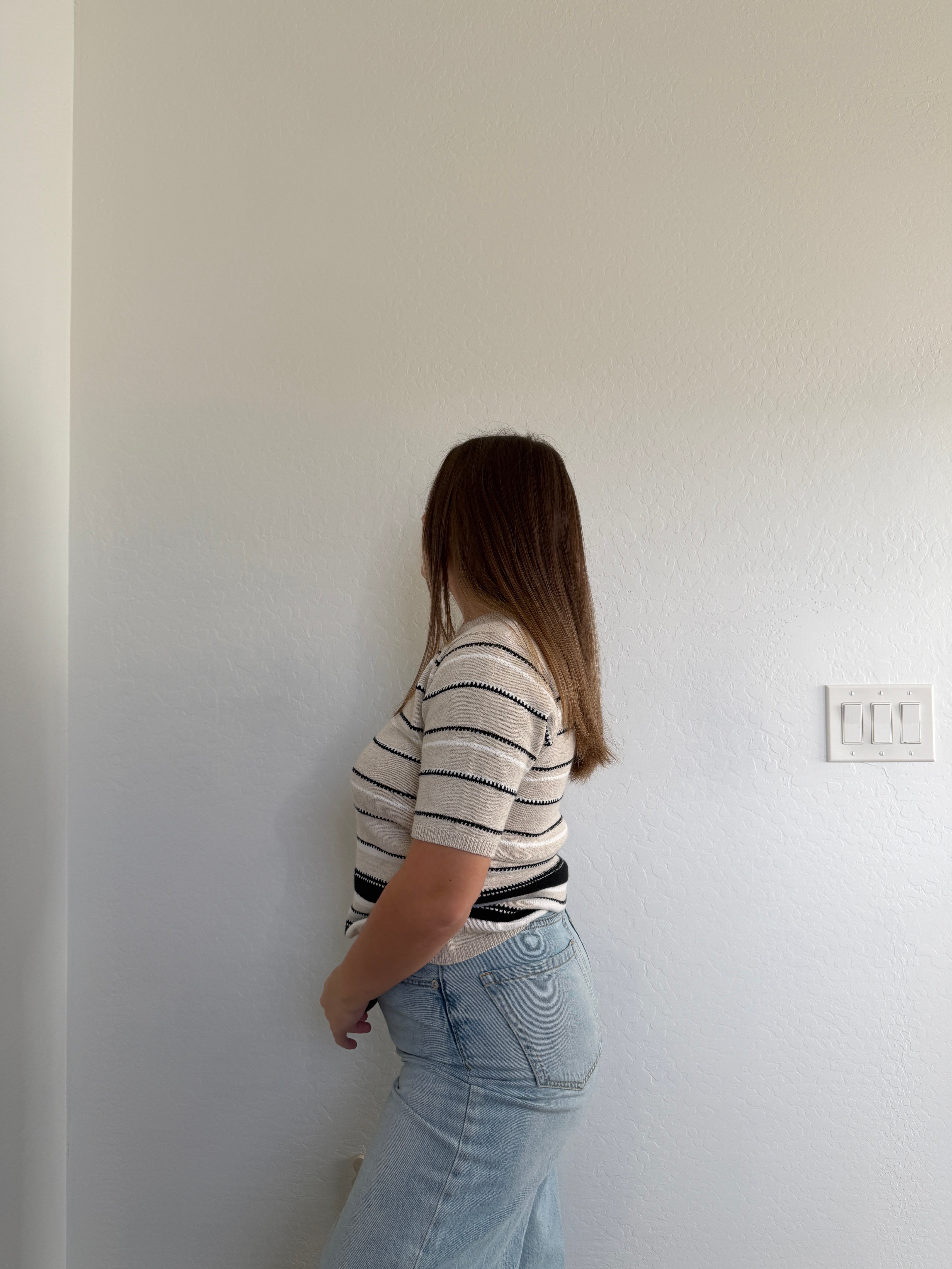 Neutral Striped Sweater Tee (S)