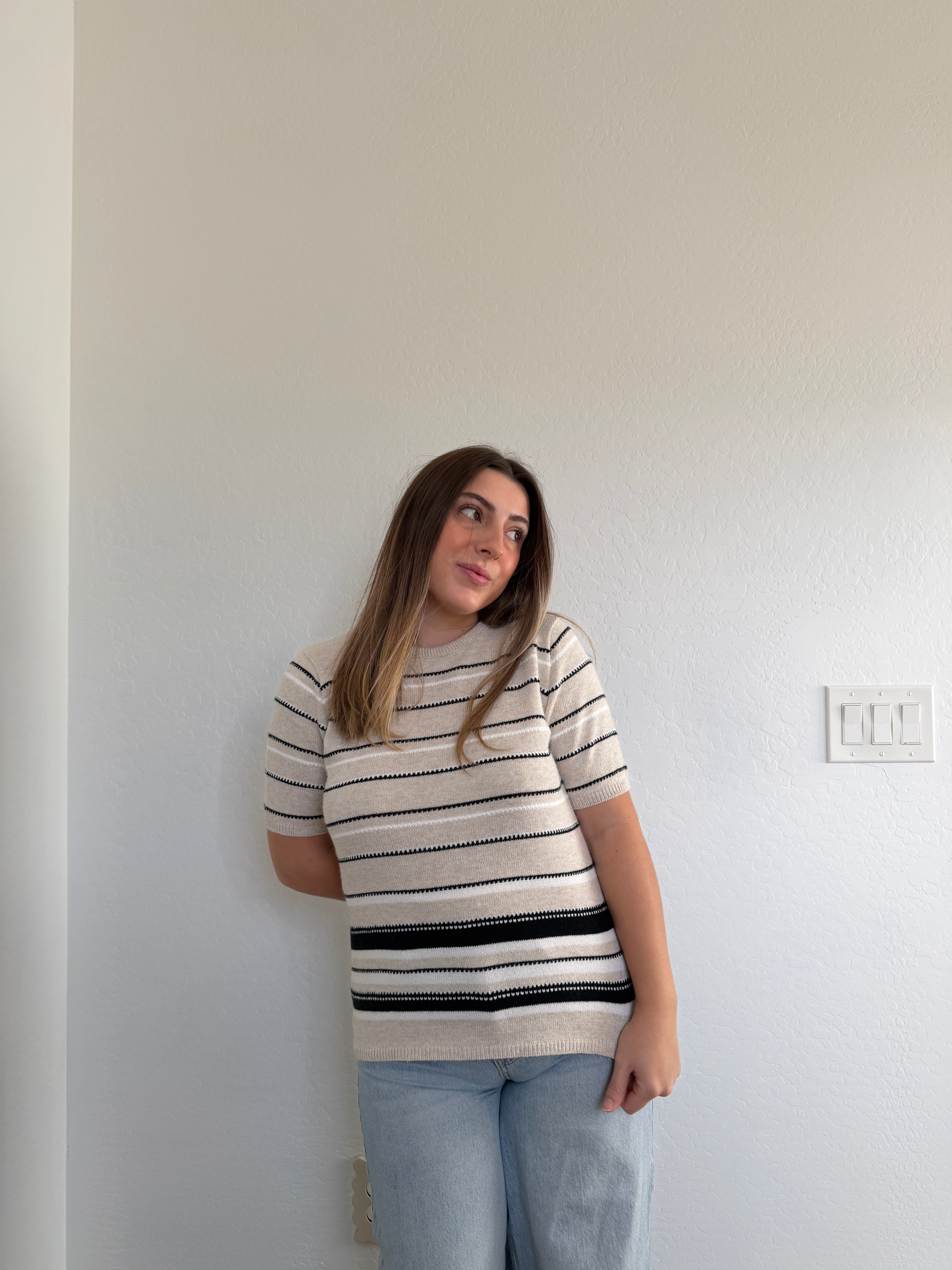 Neutral Striped Sweater Tee (S)