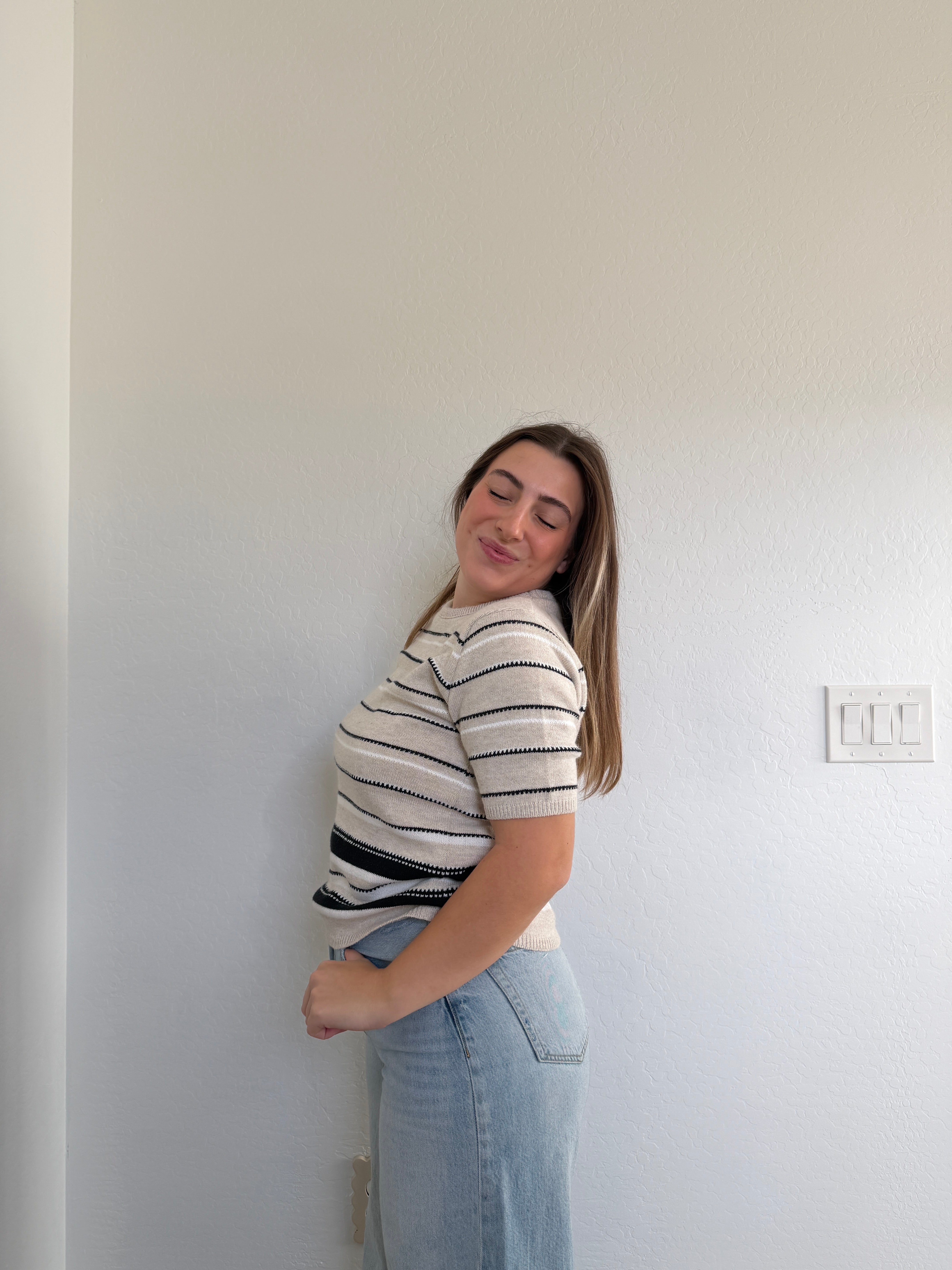 Neutral Striped Sweater Tee (S)