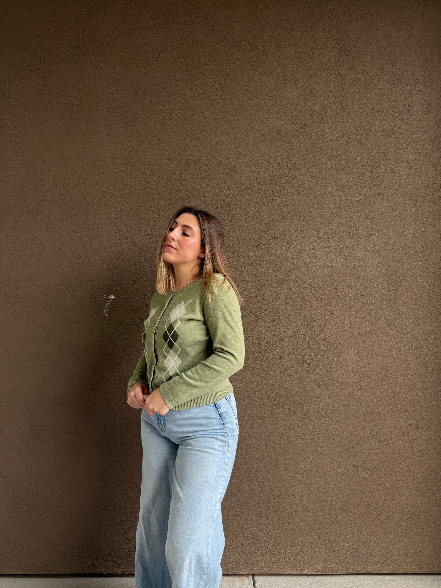 Green Argyle Cardigan (M)