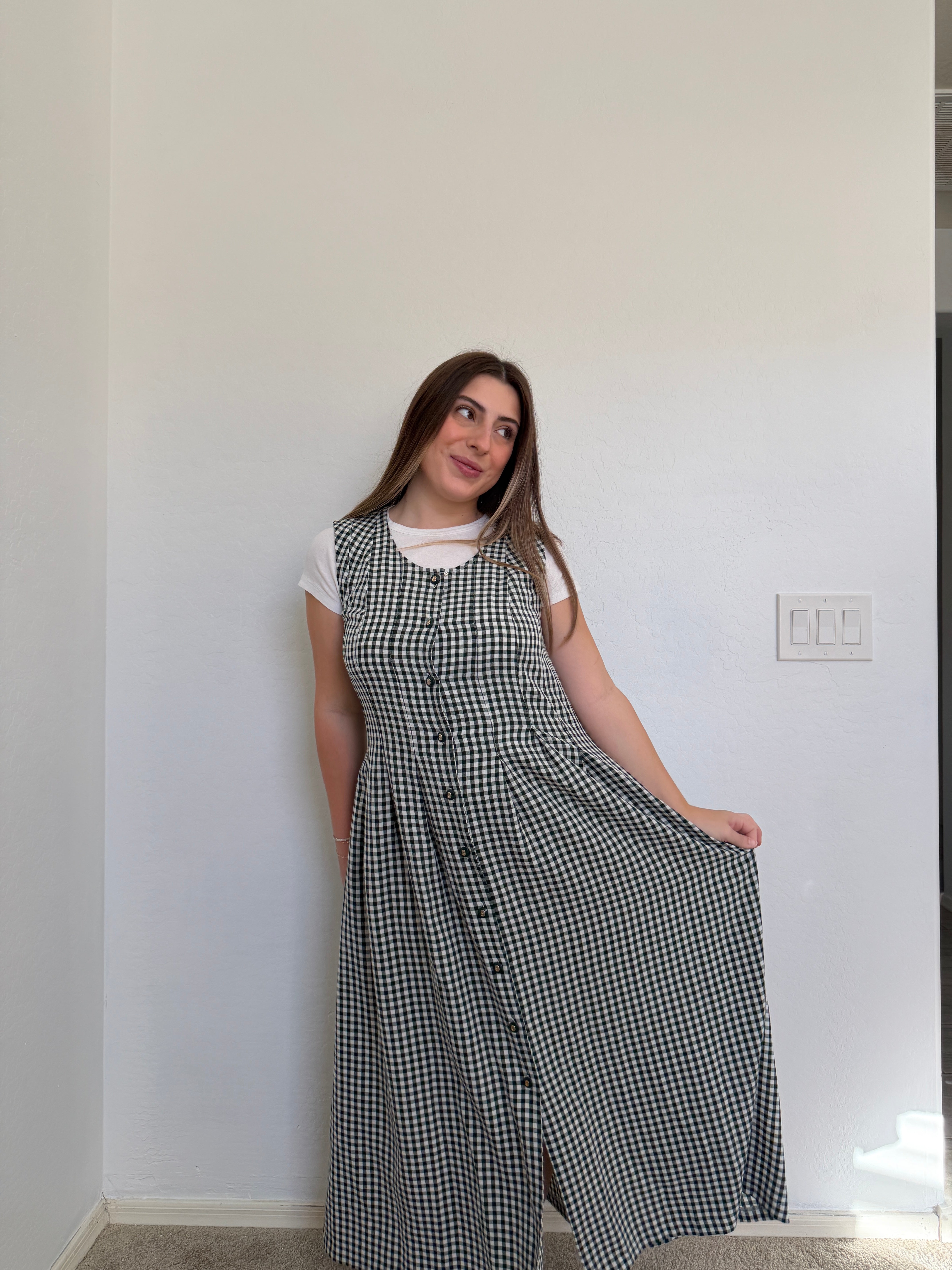 Green Gingham Tank Maxi Dress (12)