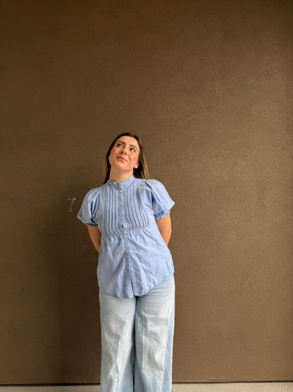 Sky Puff Sleeve Blouse (S)