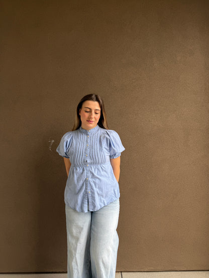 Sky Puff Sleeve Blouse (S)