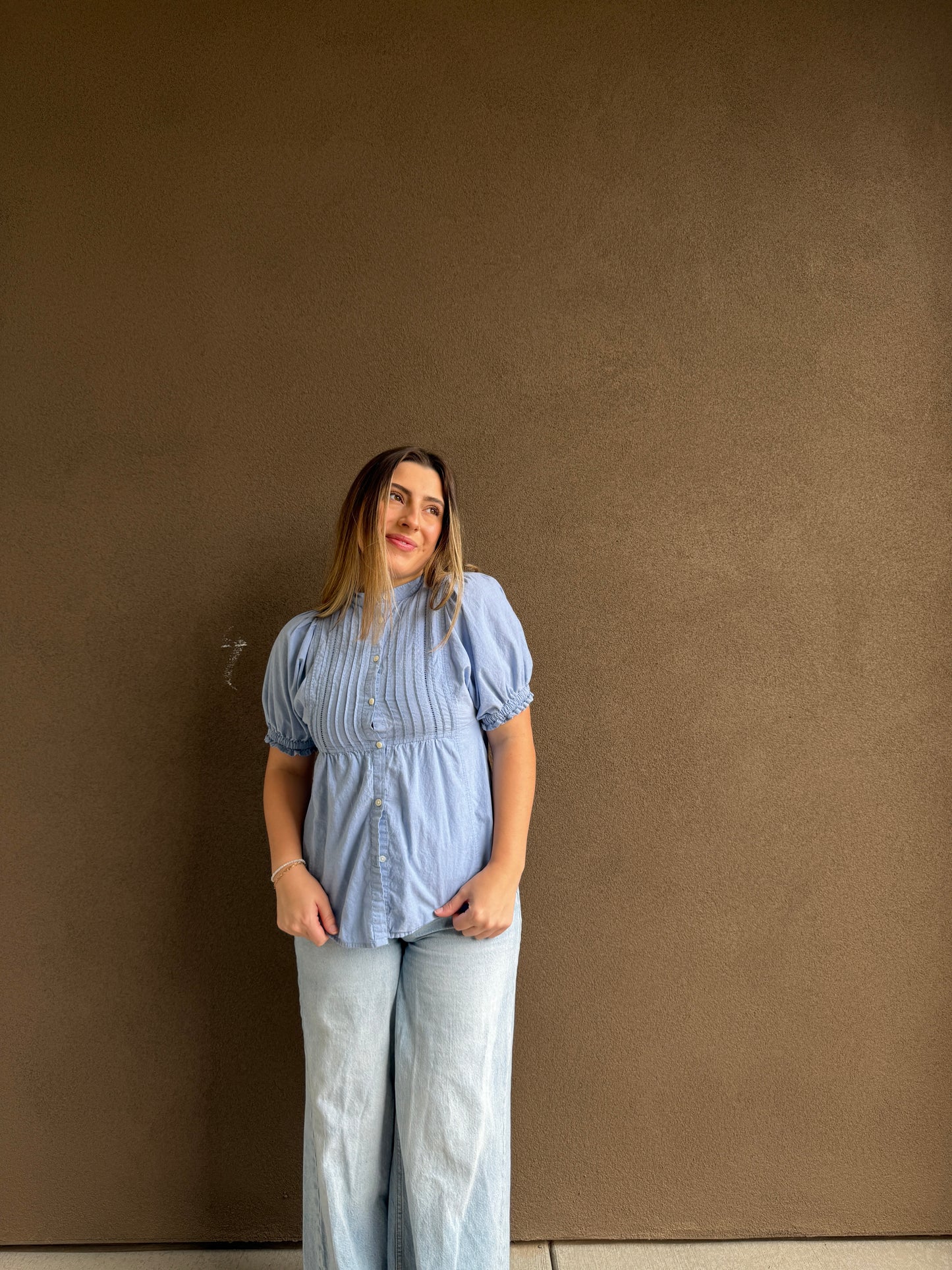 Sky Puff Sleeve Blouse (S)