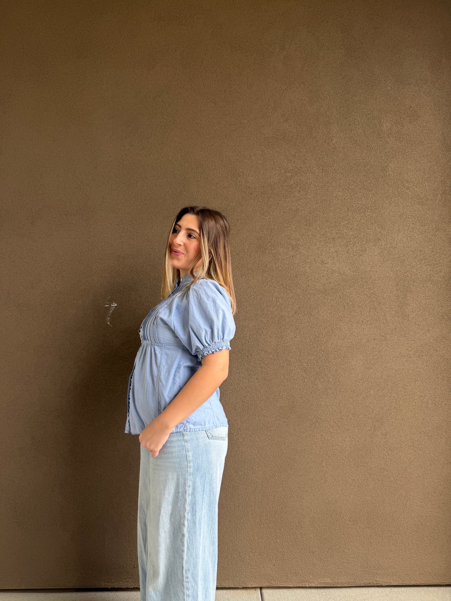 Sky Puff Sleeve Blouse (S)