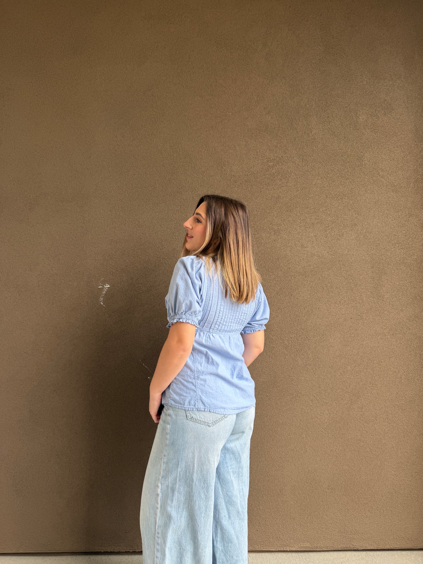 Sky Puff Sleeve Blouse (S)