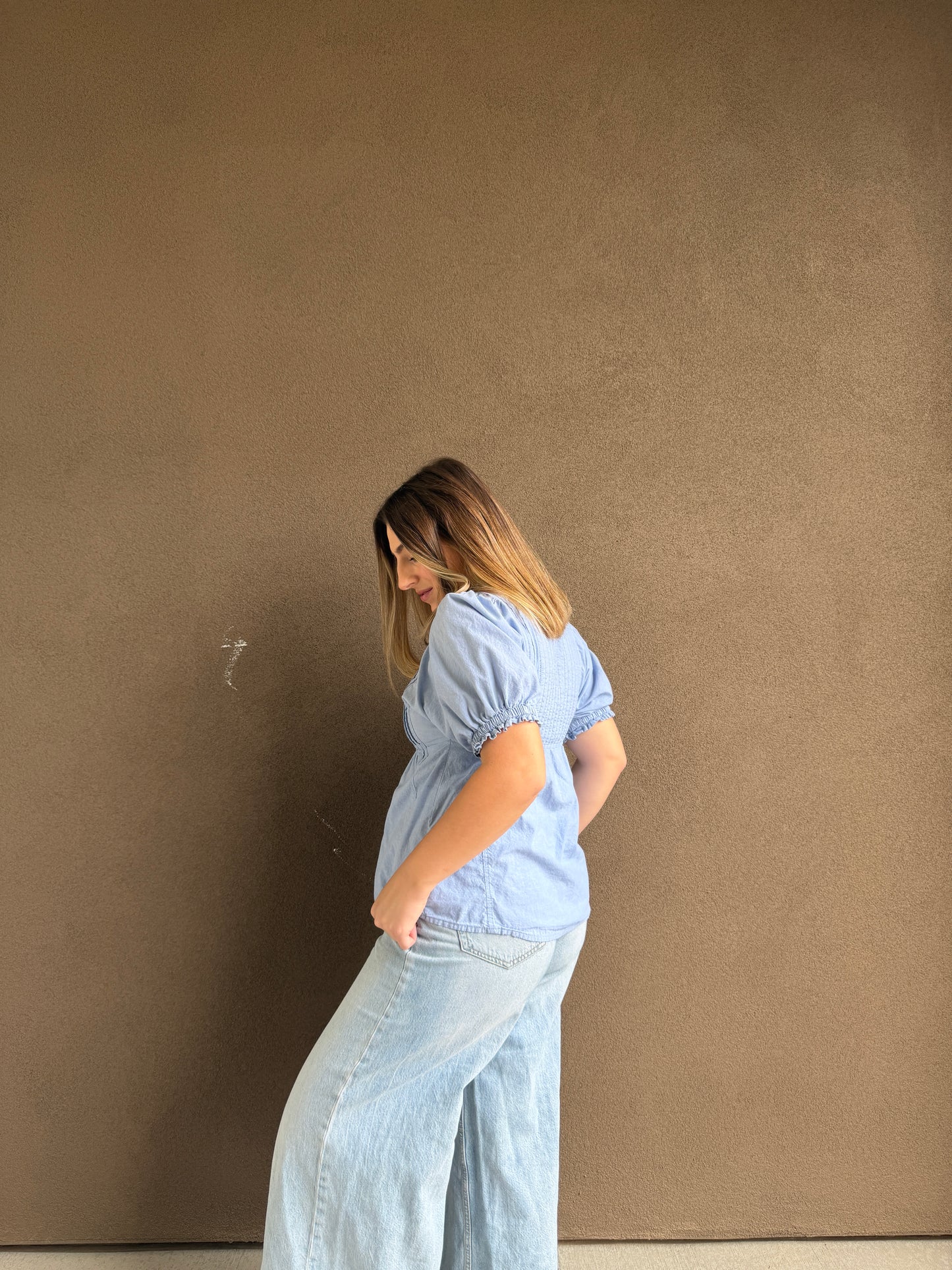 Sky Puff Sleeve Blouse (S)