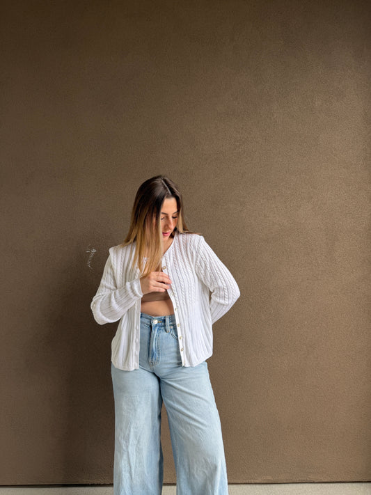 White Cableknit Cardigan (XL)