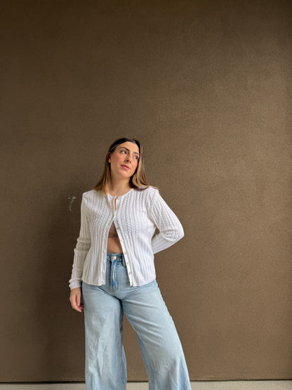 White Cableknit Cardigan (XL)