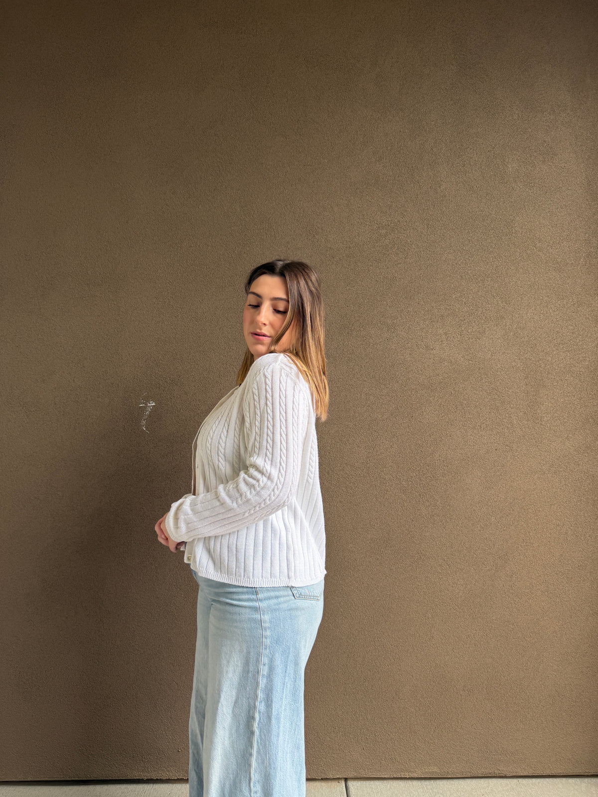 White Cableknit Cardigan (XL)