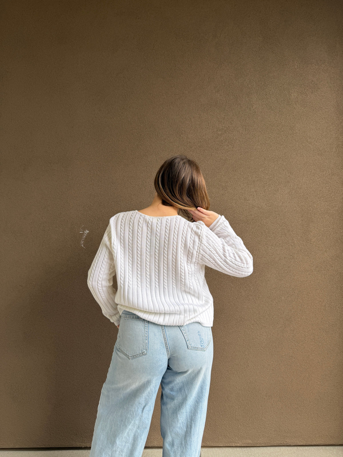 White Cableknit Cardigan (XL)