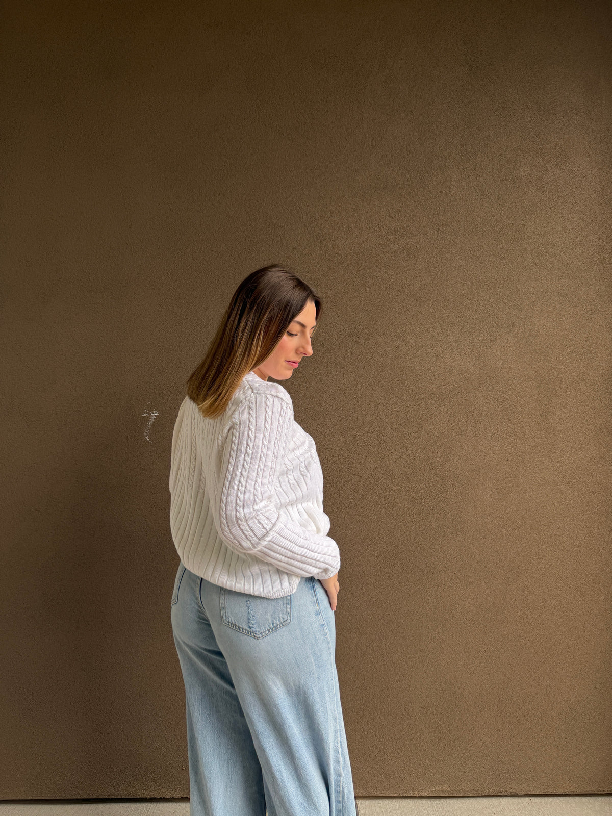 White Cableknit Cardigan (XL)