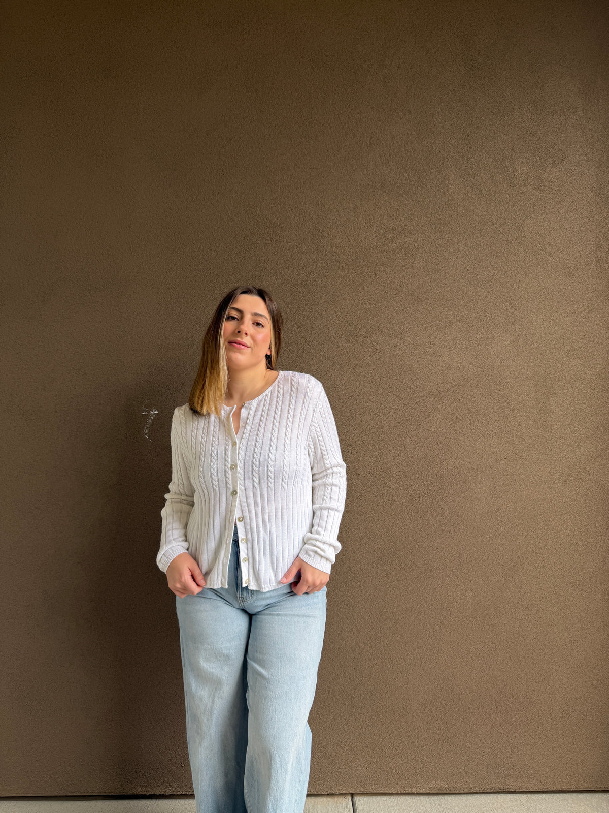 White Cableknit Cardigan (XL)