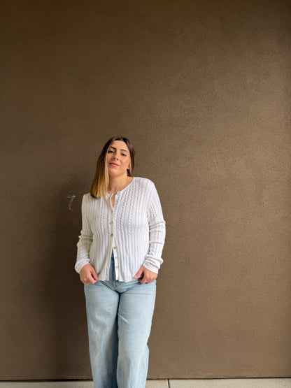 White Cableknit Cardigan (XL)
