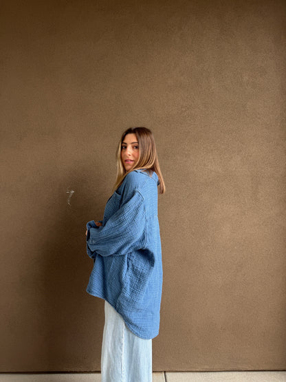 Blue Gauze Button Up (XL)
