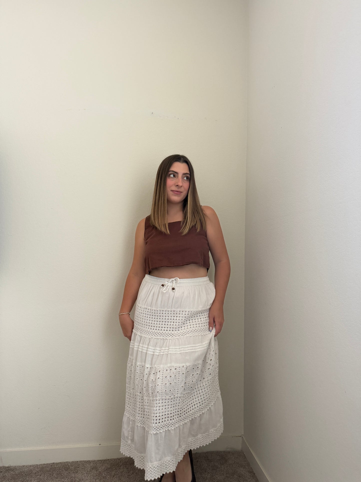White Lacy Midi Skirt (XL)