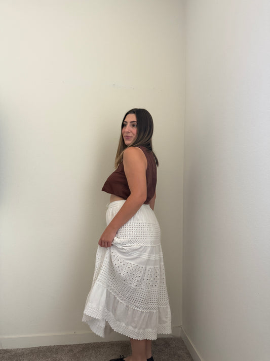 White Lacy Midi Skirt (XL)