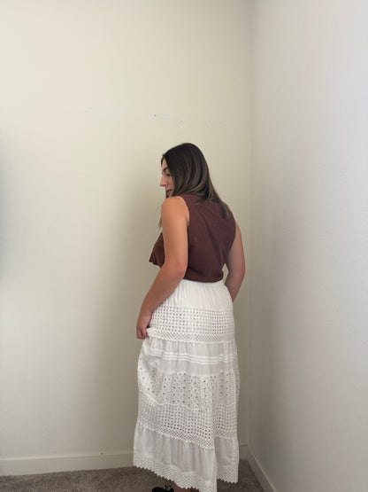 White Lacy Midi Skirt (XL)