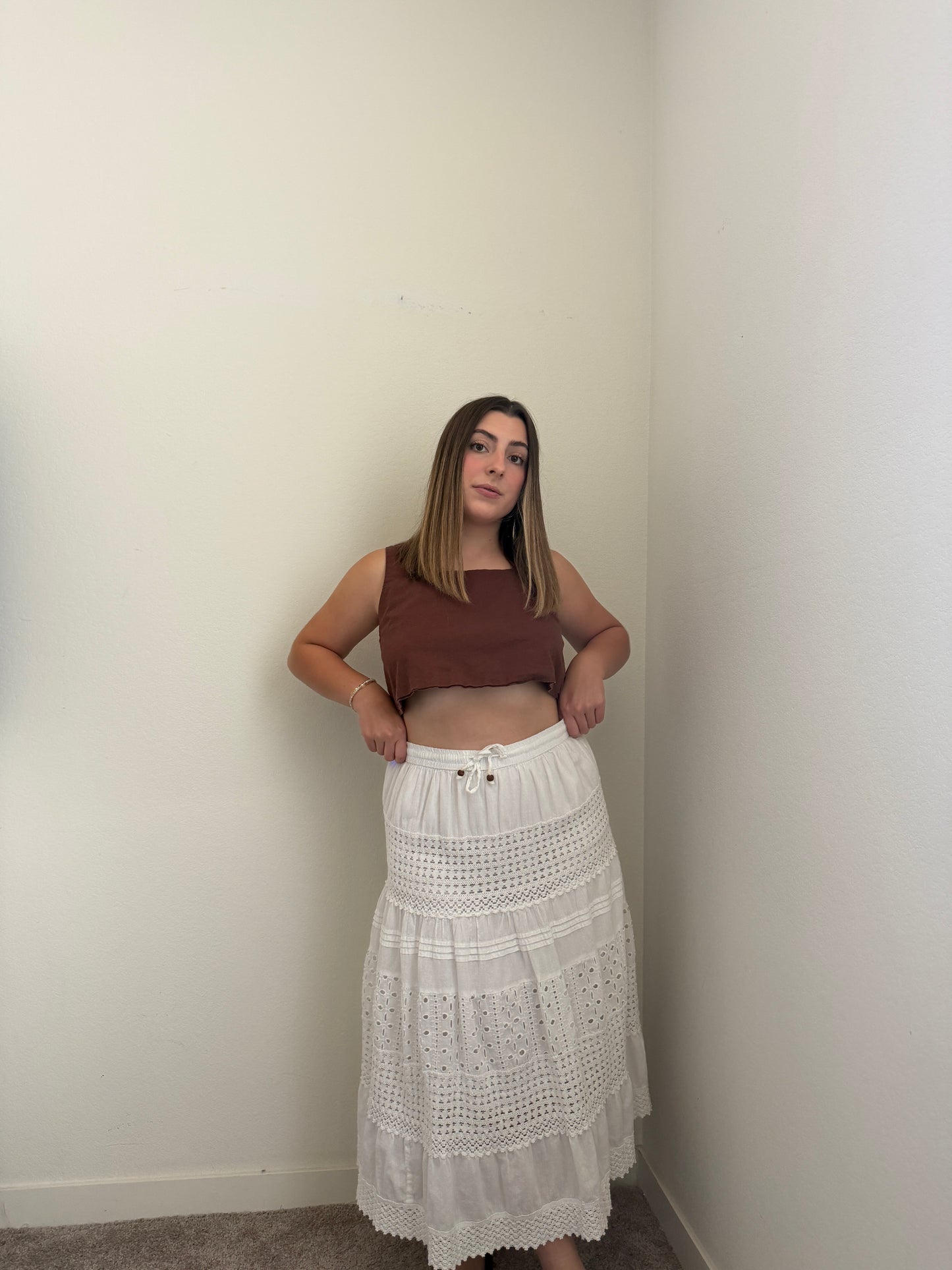 White Lacy Midi Skirt (XL)
