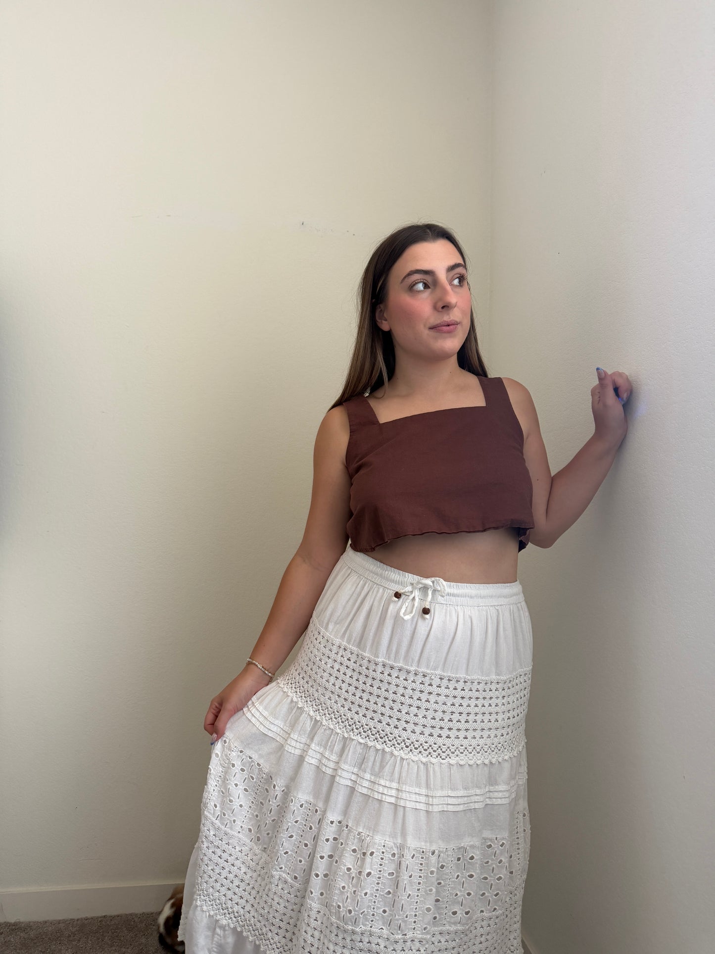 White Lacy Midi Skirt (XL)
