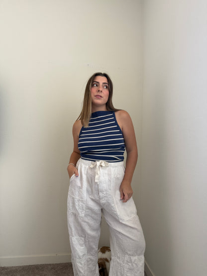 White Linen Blend Cargo Pants (XS/S)