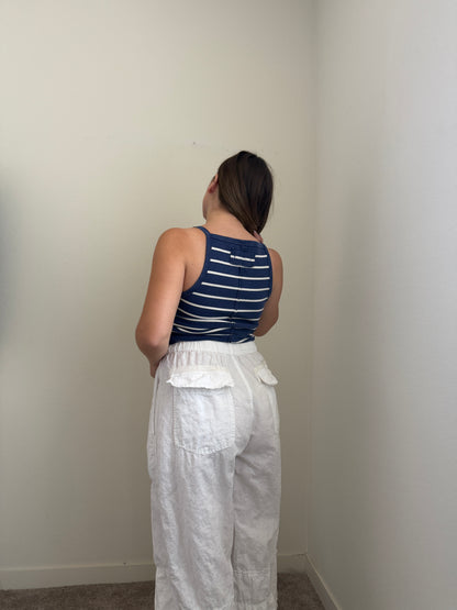 White Linen Blend Cargo Pants (XS/S)