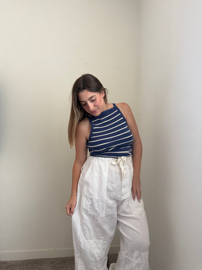 White Linen Blend Cargo Pants (XS/S)